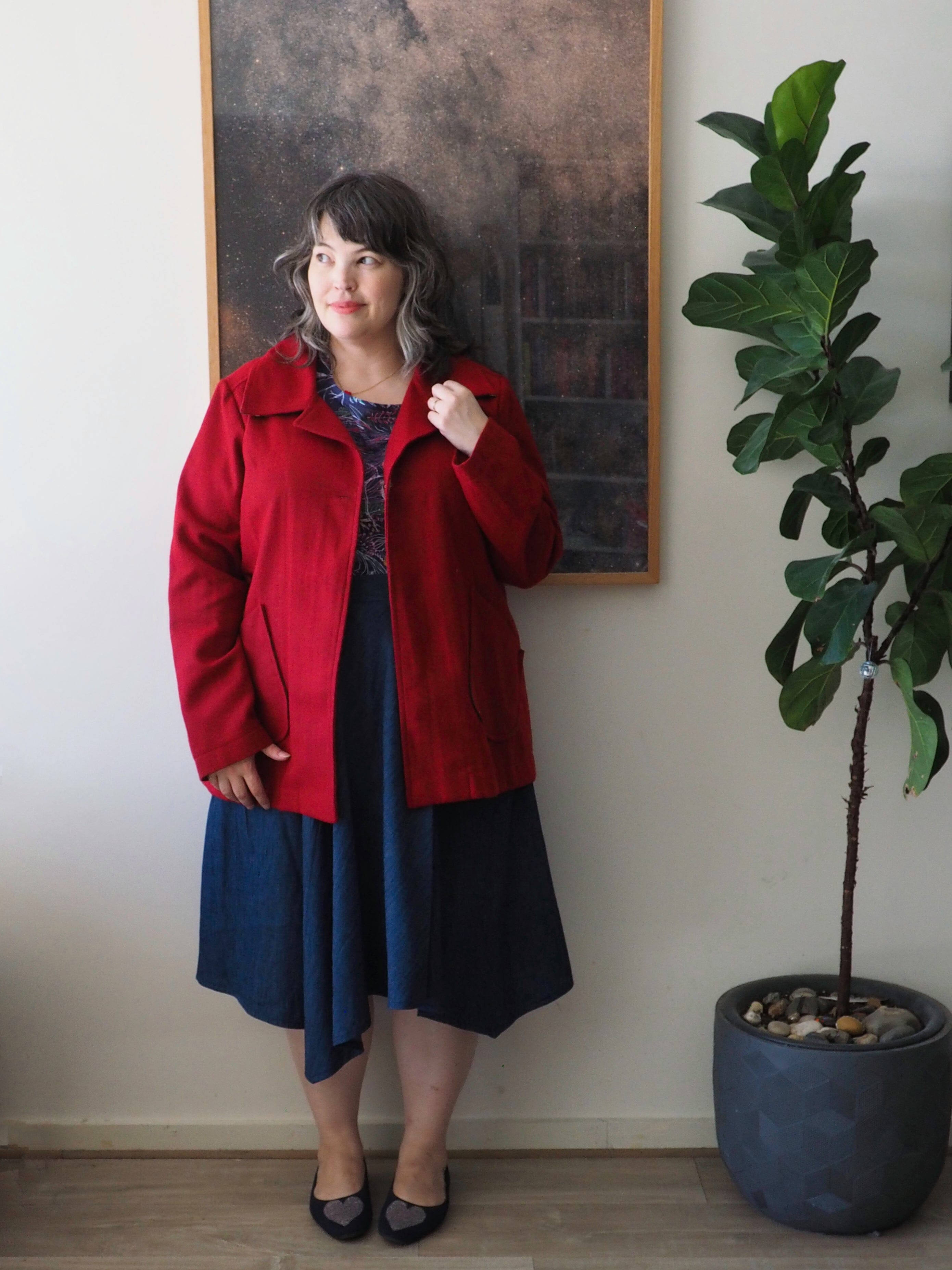 Island Pleat Wool Coat - Barn Red Herringbone Coat The Spotted Quoll 