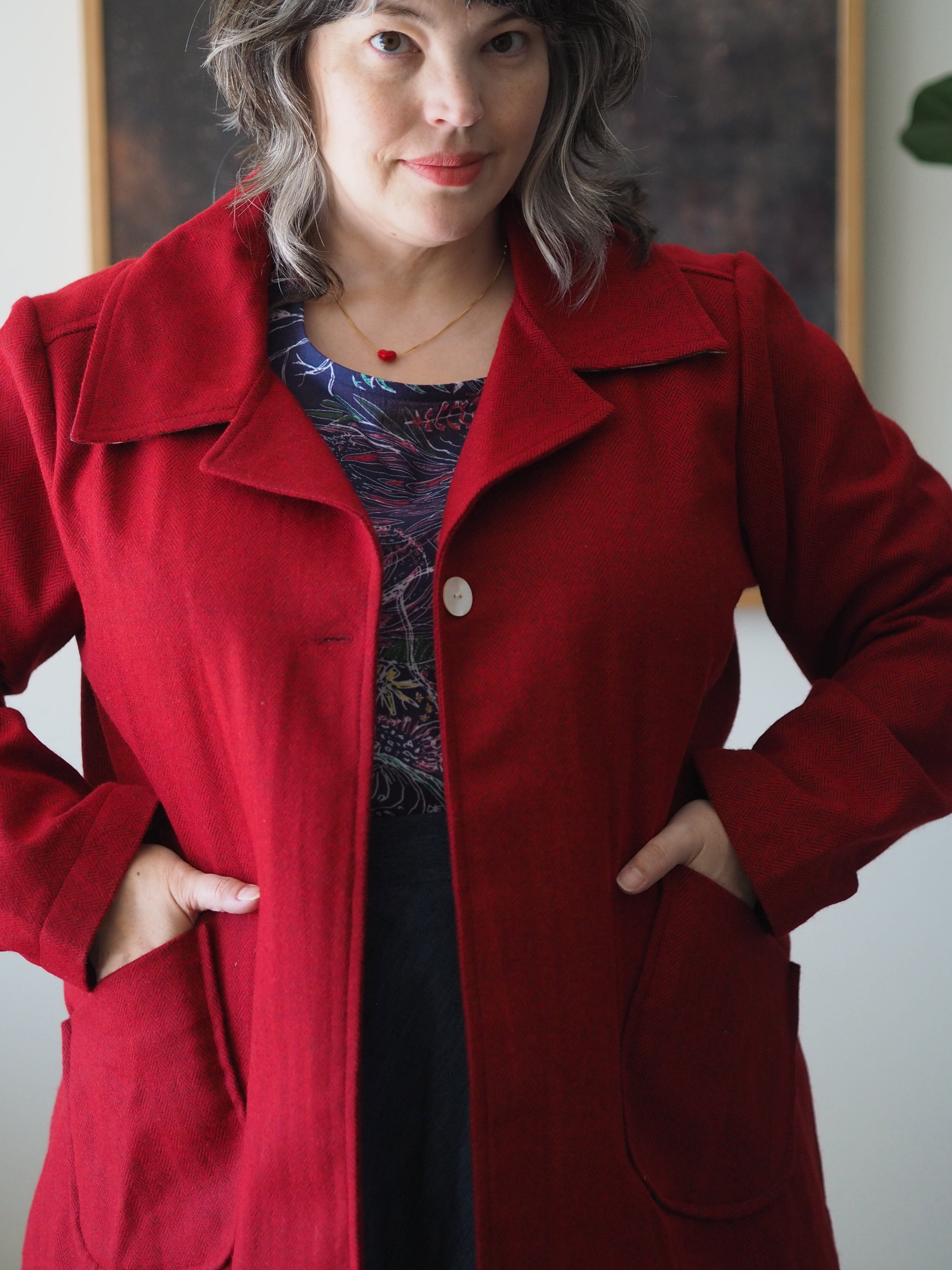 Island Pleat Wool Coat - Barn Red Herringbone Coat The Spotted Quoll 
