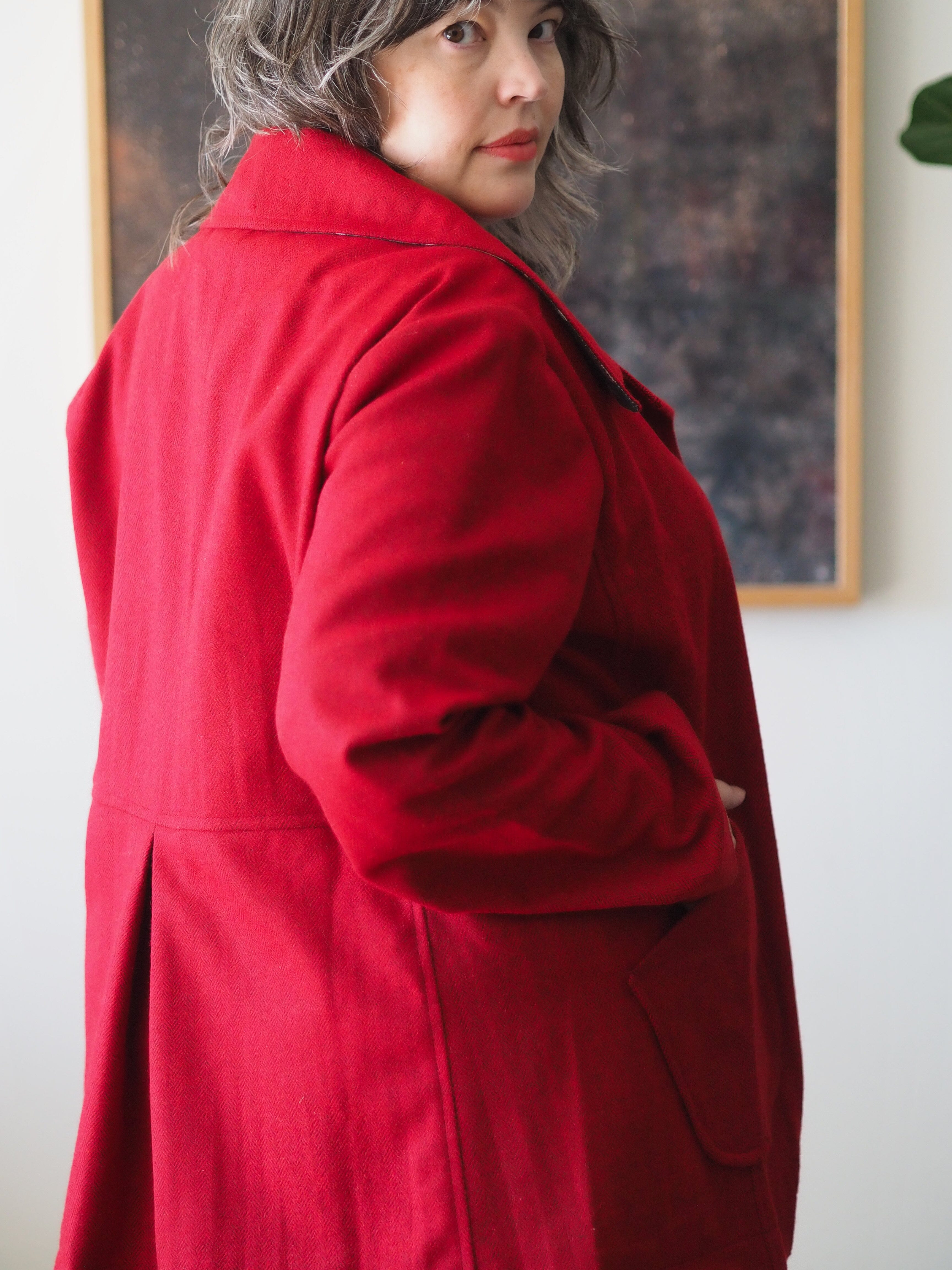 Island Pleat Wool Coat - Barn Red Herringbone Coat The Spotted Quoll 