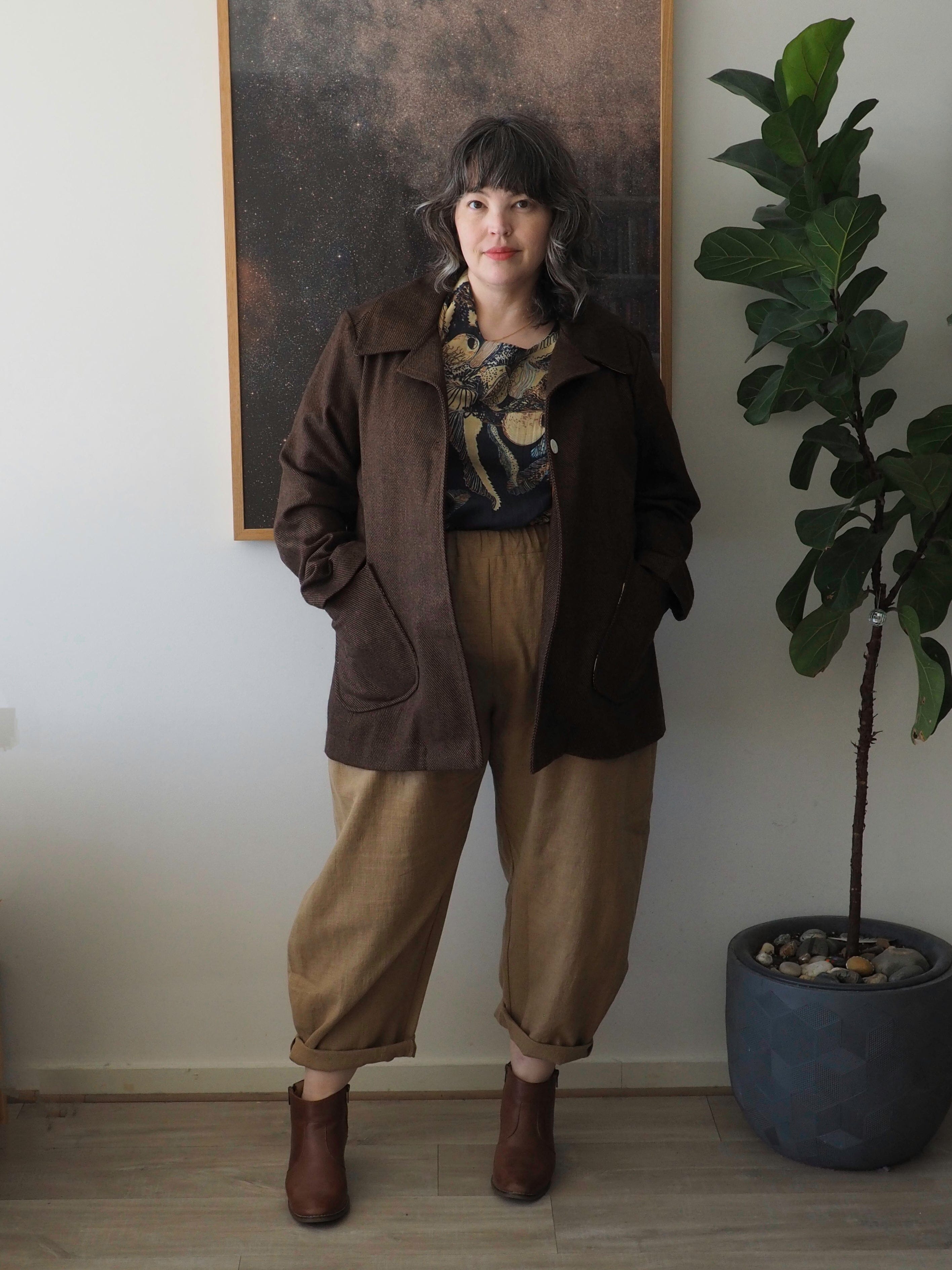 Island Pleat Wool Coat - Cocoa Twill Coat The Spotted Quoll 