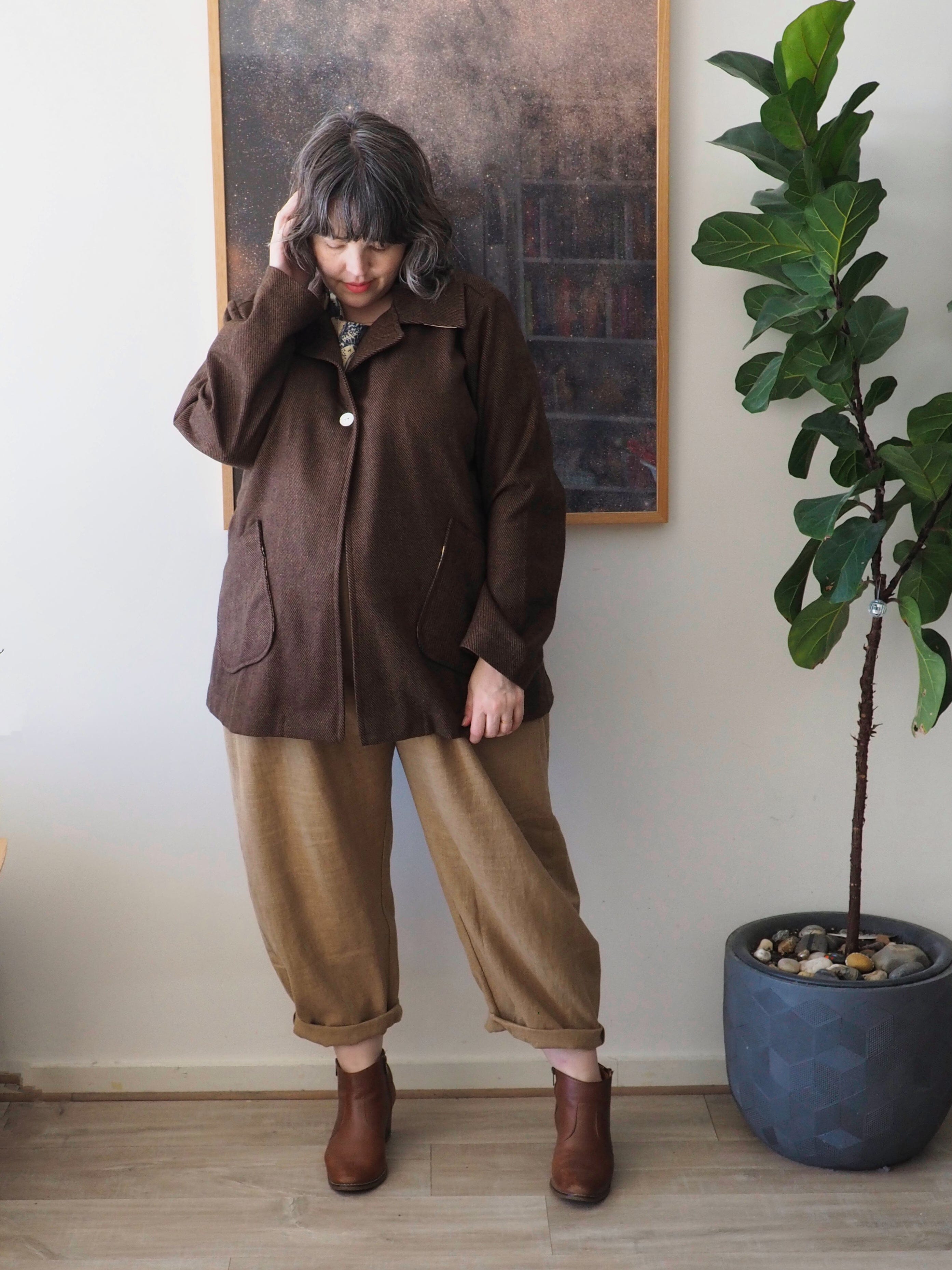 Island Pleat Wool Coat - Cocoa Twill Coat The Spotted Quoll 
