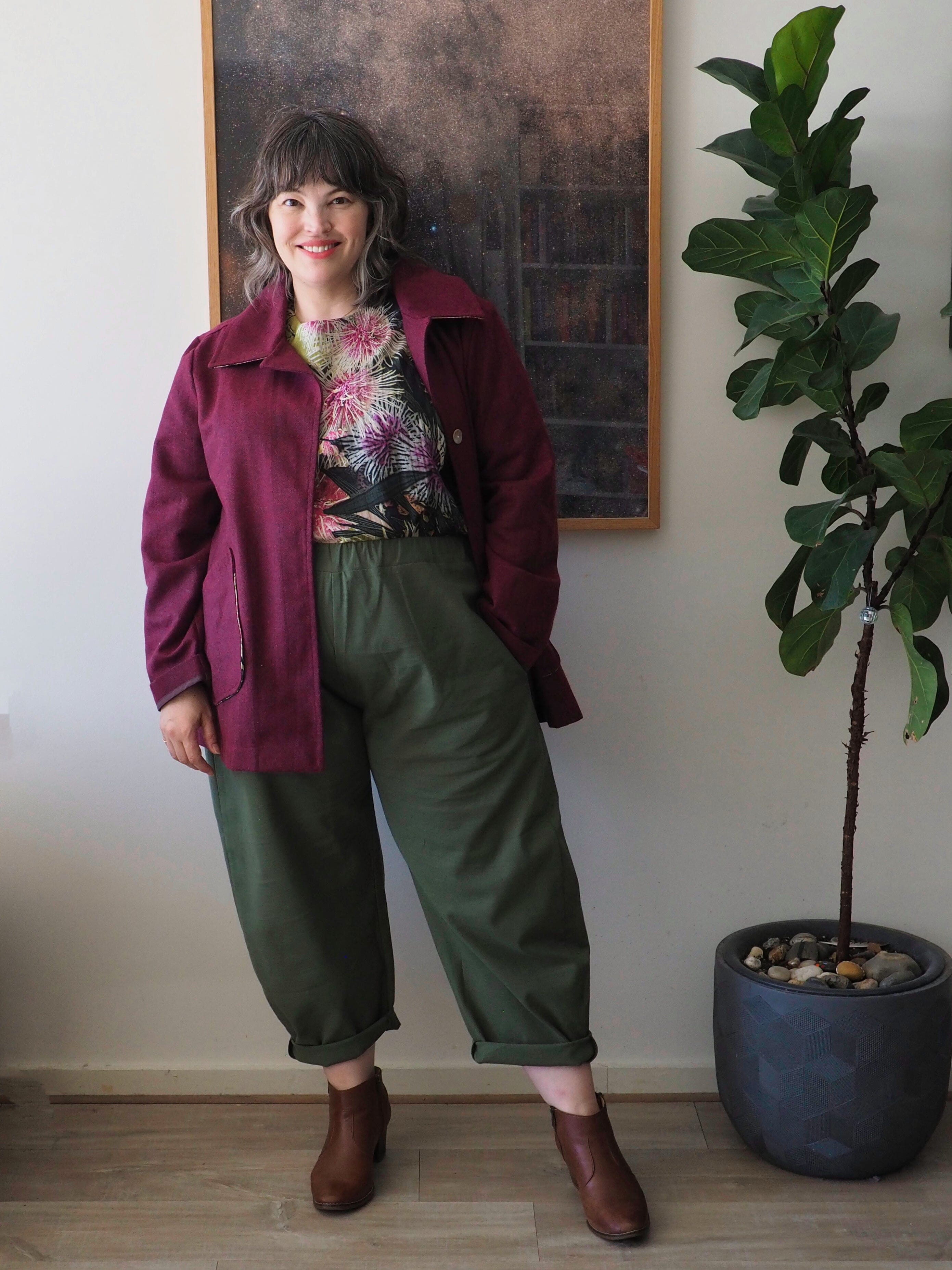 Island Pleat Wool Coat - Vino Herringbone Coat The Spotted Quoll 