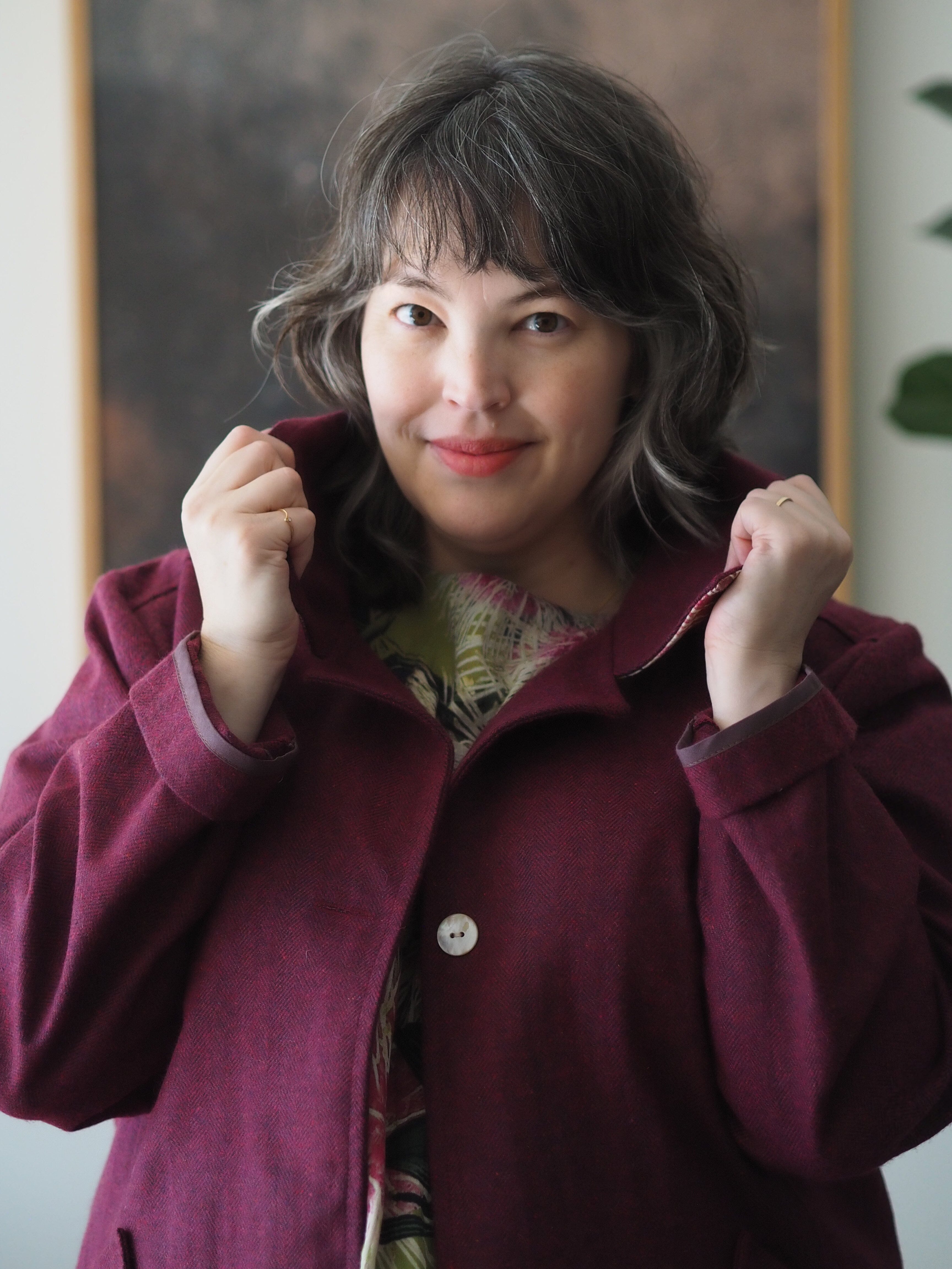 Island Pleat Wool Coat - Vino Herringbone Coat The Spotted Quoll 