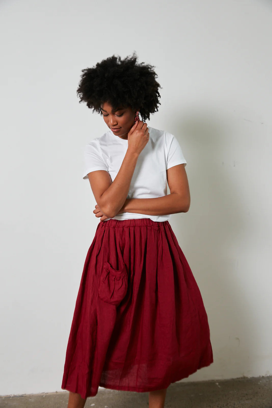 Montaigne Gathered full skirt with front pocket Skirt Etika Barn Red 