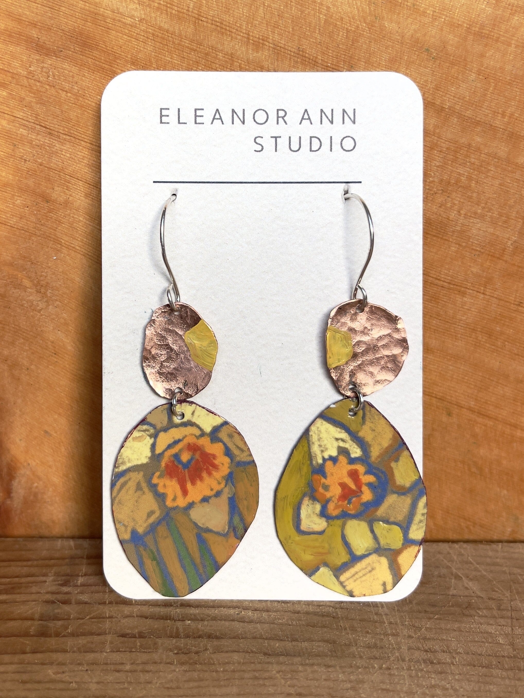Reclaimed Copper and Hand-painted Earrings - Eleanor Ann Earrings Eleanor Ann Narcissus 