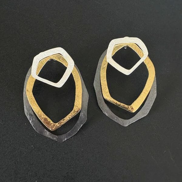 Rare & Beautiful - Loop Earrings Earrings The rare and Beautiful Geo Triple Earring Oxidised + Brass + Silver 