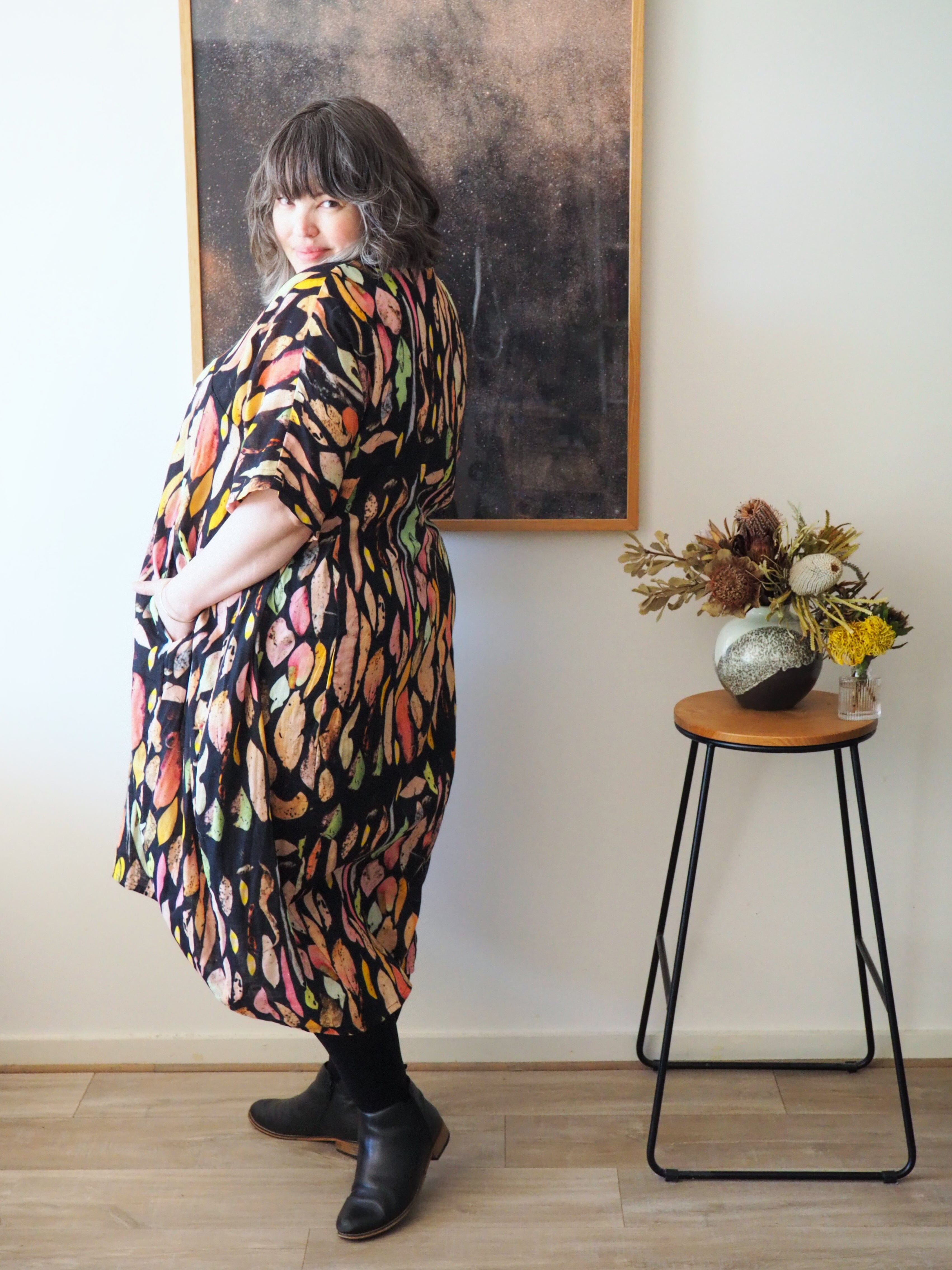 Organic Cocoon Dress - Autumn Forager Dress The Spotted Quoll 