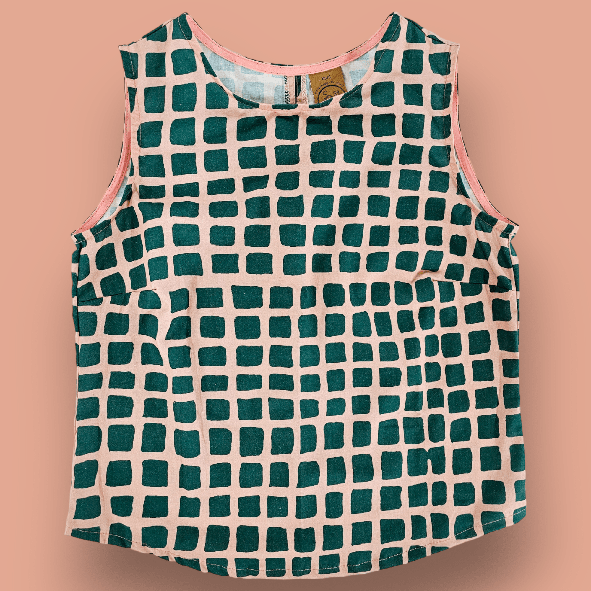 Organic Cotton Tank - Garden Party Check Shirts & Tops The Spotted Quoll 