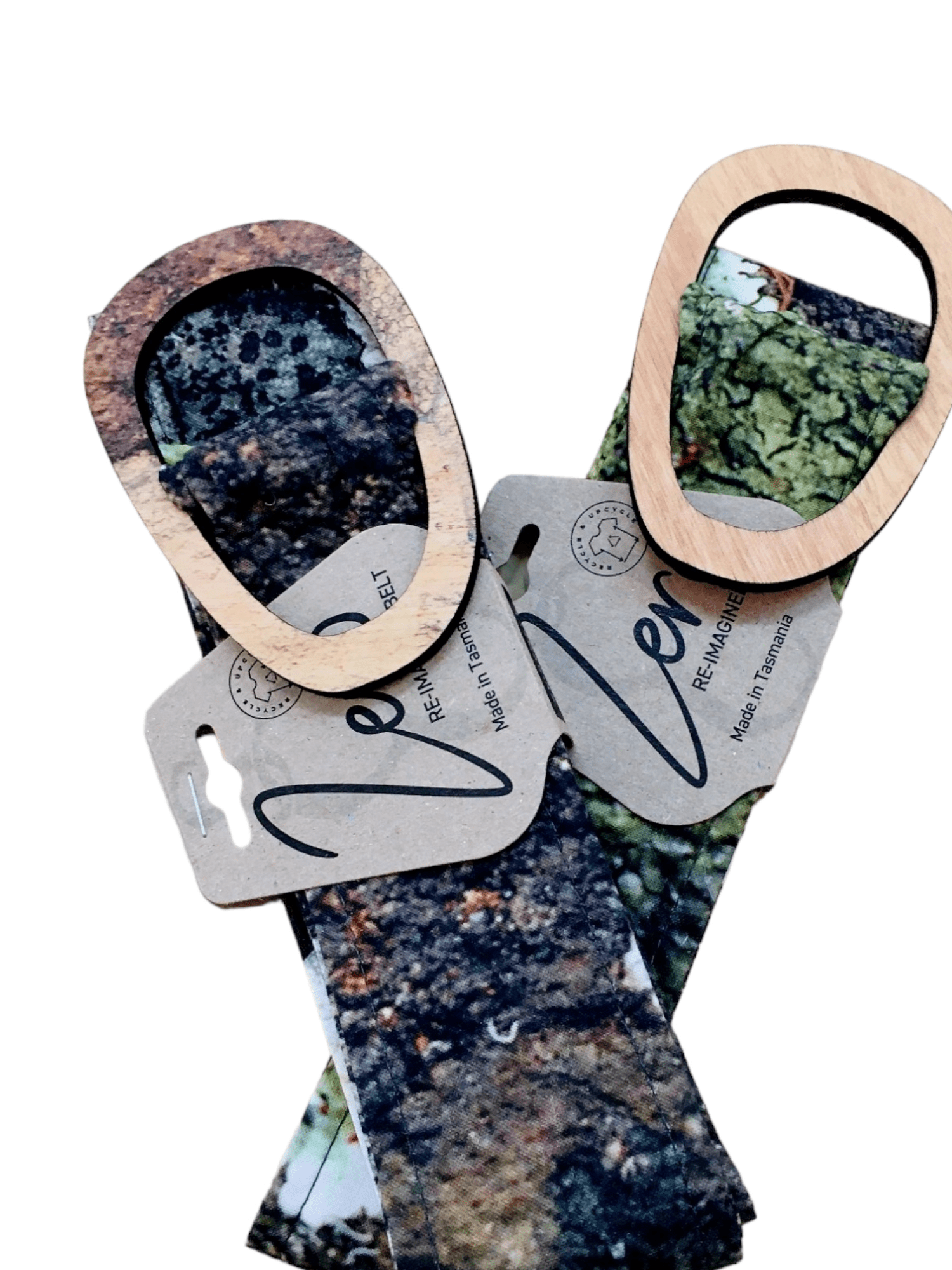 Tasmanian Oak Belts - Printed Organic Linen Belt Buckles The Spotted Quoll Lichen Printed M - 120cm