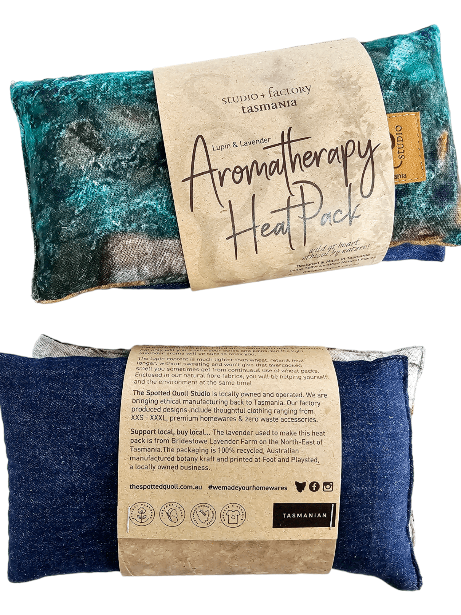 Aromatherapy Heat/Cold pack - Lupin & Lavender Heating Pads The Spotted Quoll Double Trouble Aerial Bay of Fires / Denim 