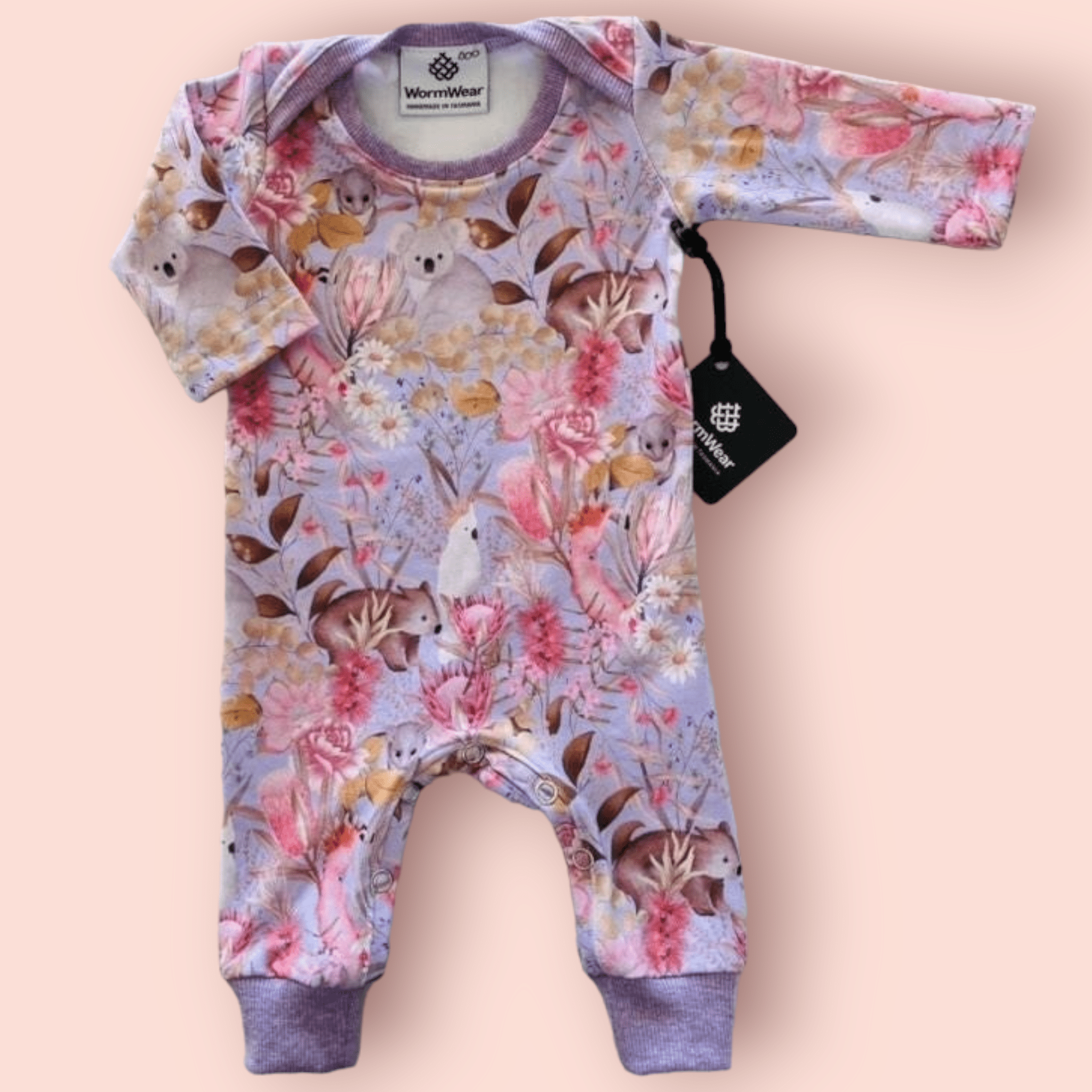 Baby Bodysuits - Worm Wear Tasmania Bodysuits Worm Wear Tasmania 000 Body Suit Lilac Aussie Flora