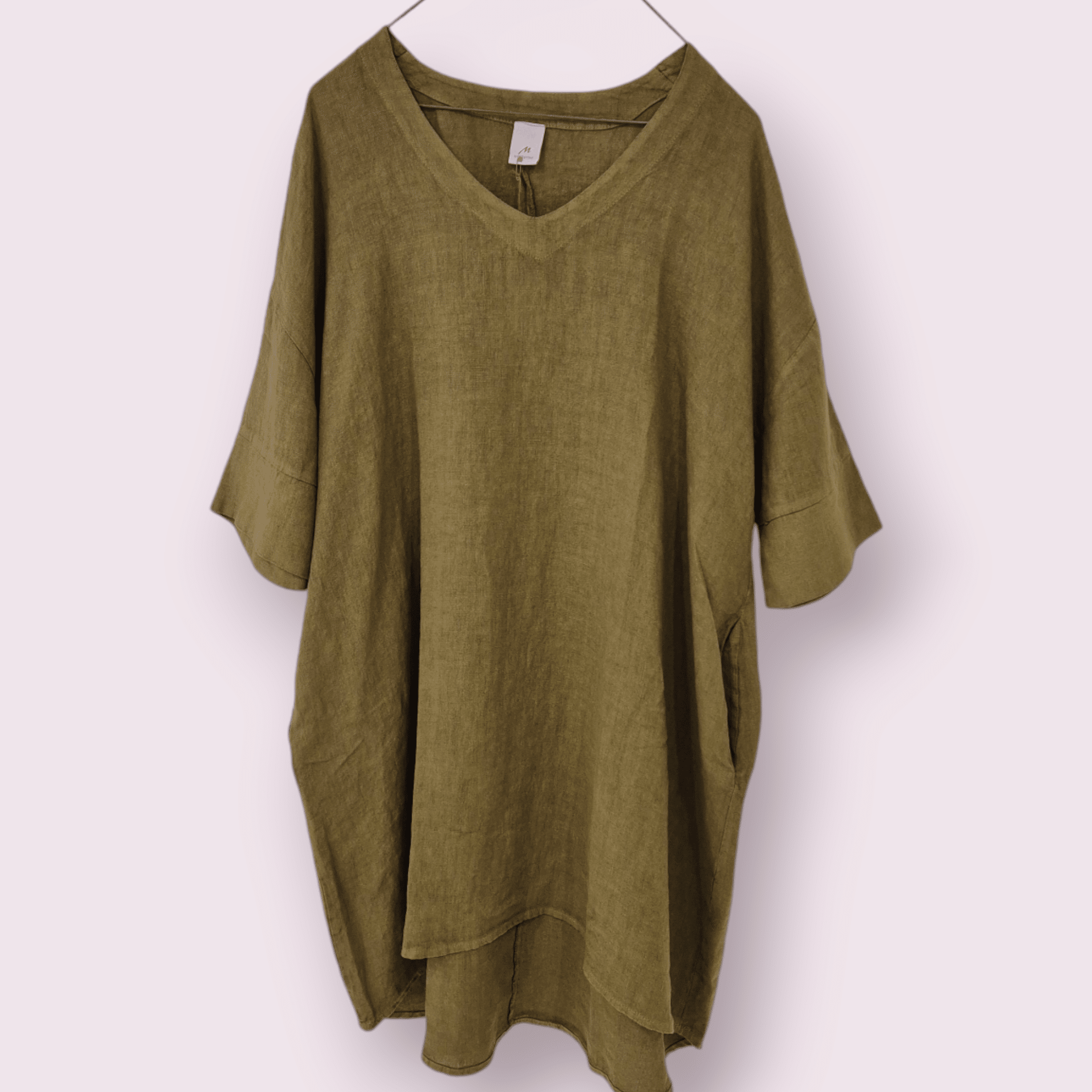 Montaigne Avril Linen V Neck Dress Etika Moss 