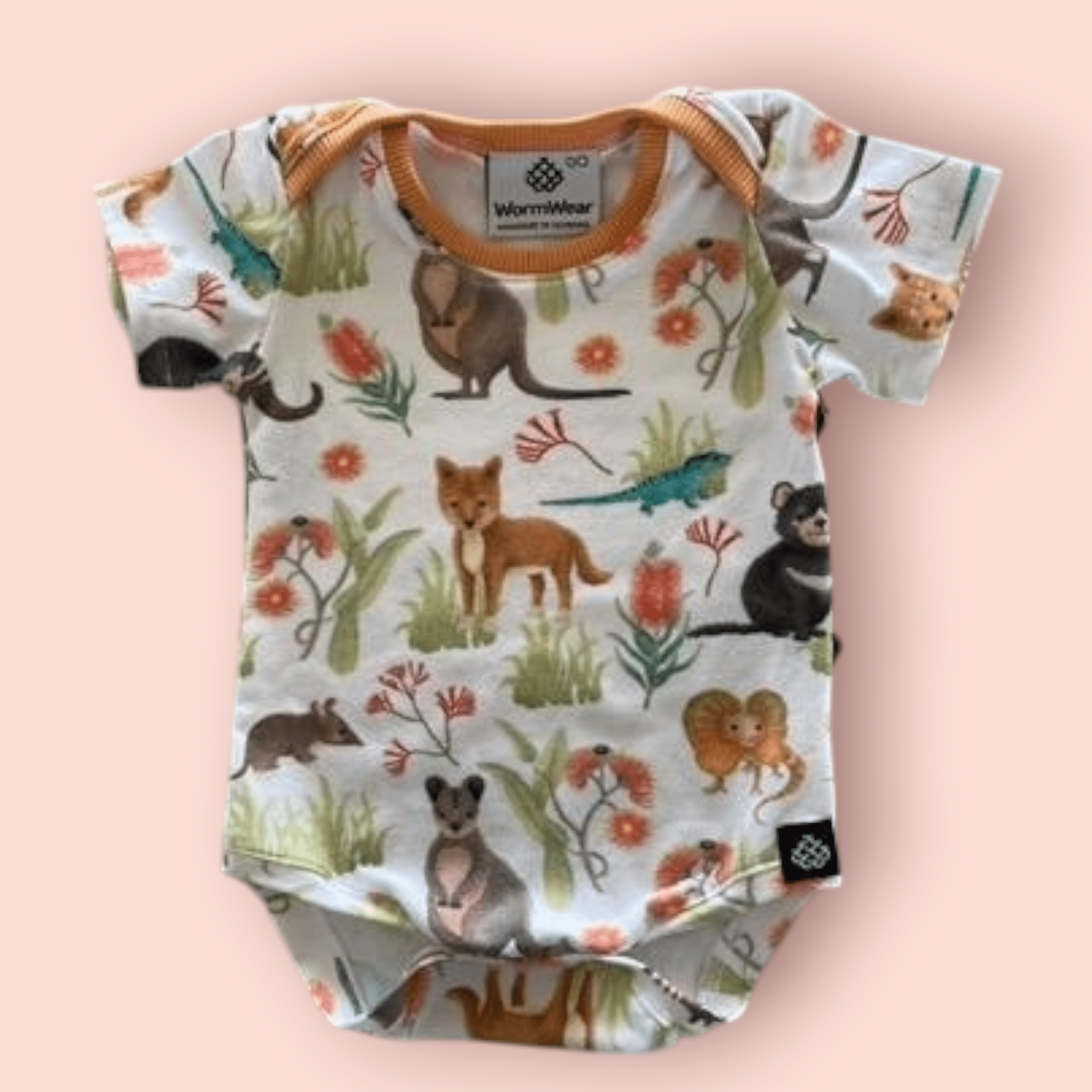 Baby Bodysuits - Worm Wear Tasmania Bodysuits Worm Wear Tasmania 1 Bodysuit Autumn Flora & Animals