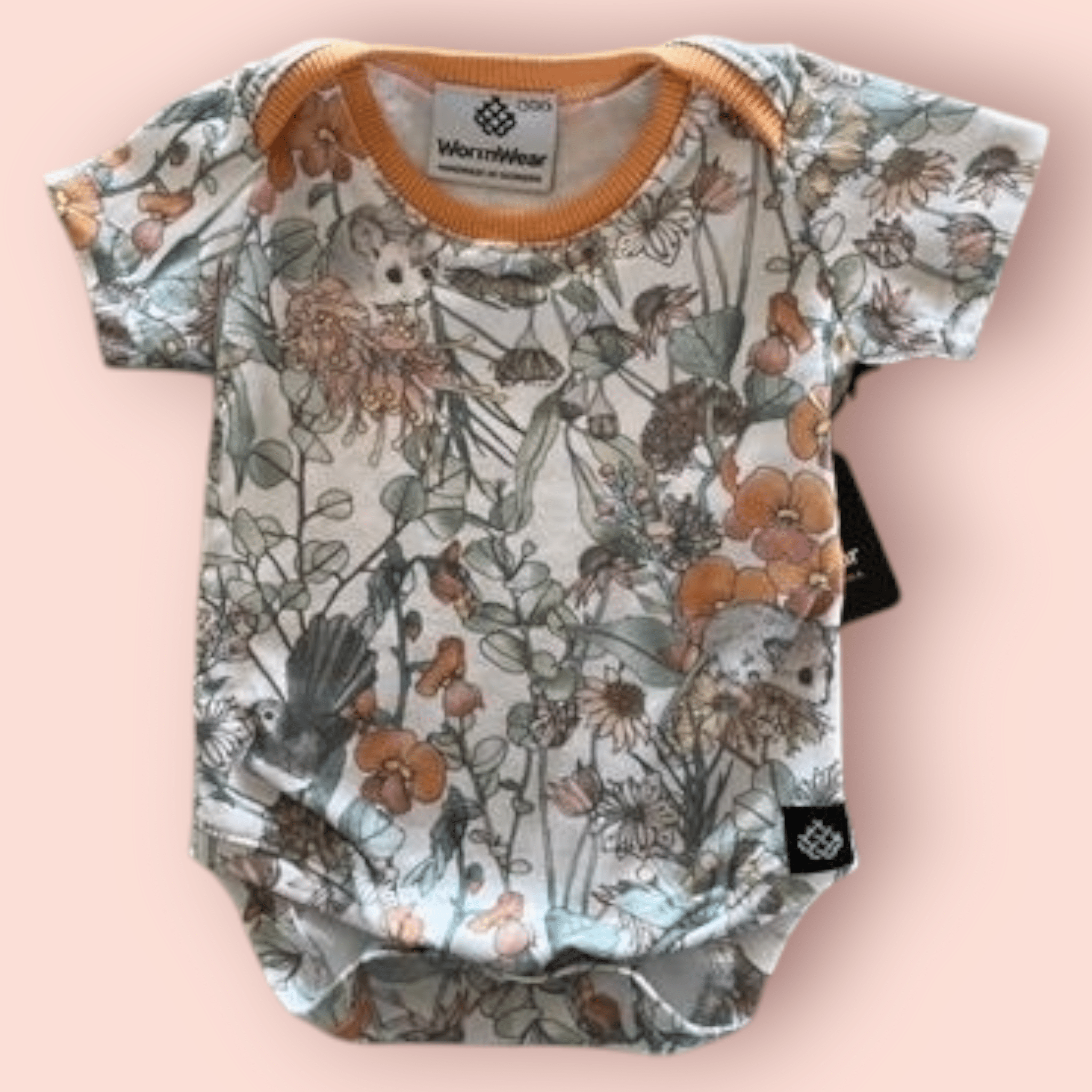 Baby Bodysuits - Worm Wear Tasmania Bodysuits Worm Wear Tasmania 000 Bodysuit Autumn Flora & Animals