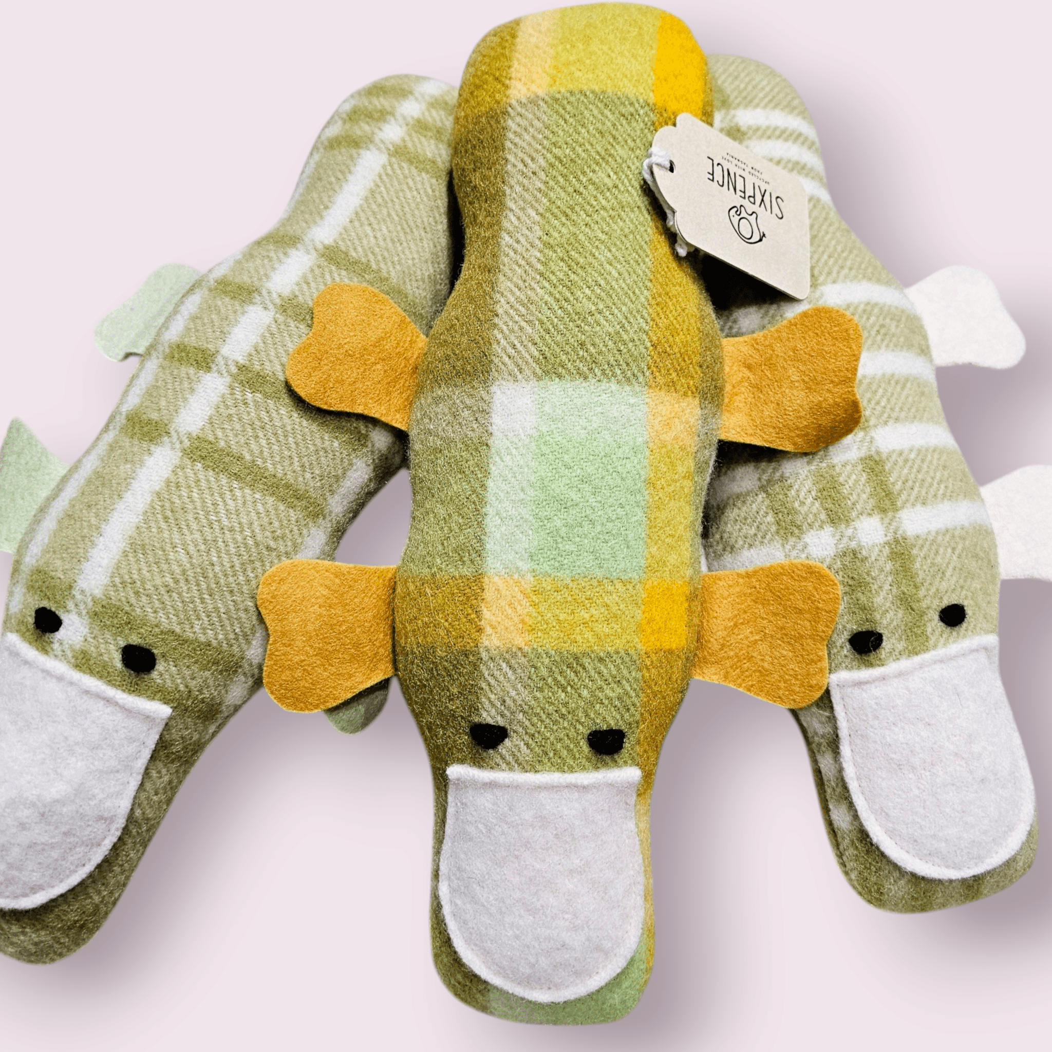 Woolie Friends by Sixpence soft toy Sixpence Green Tweed Platypus 