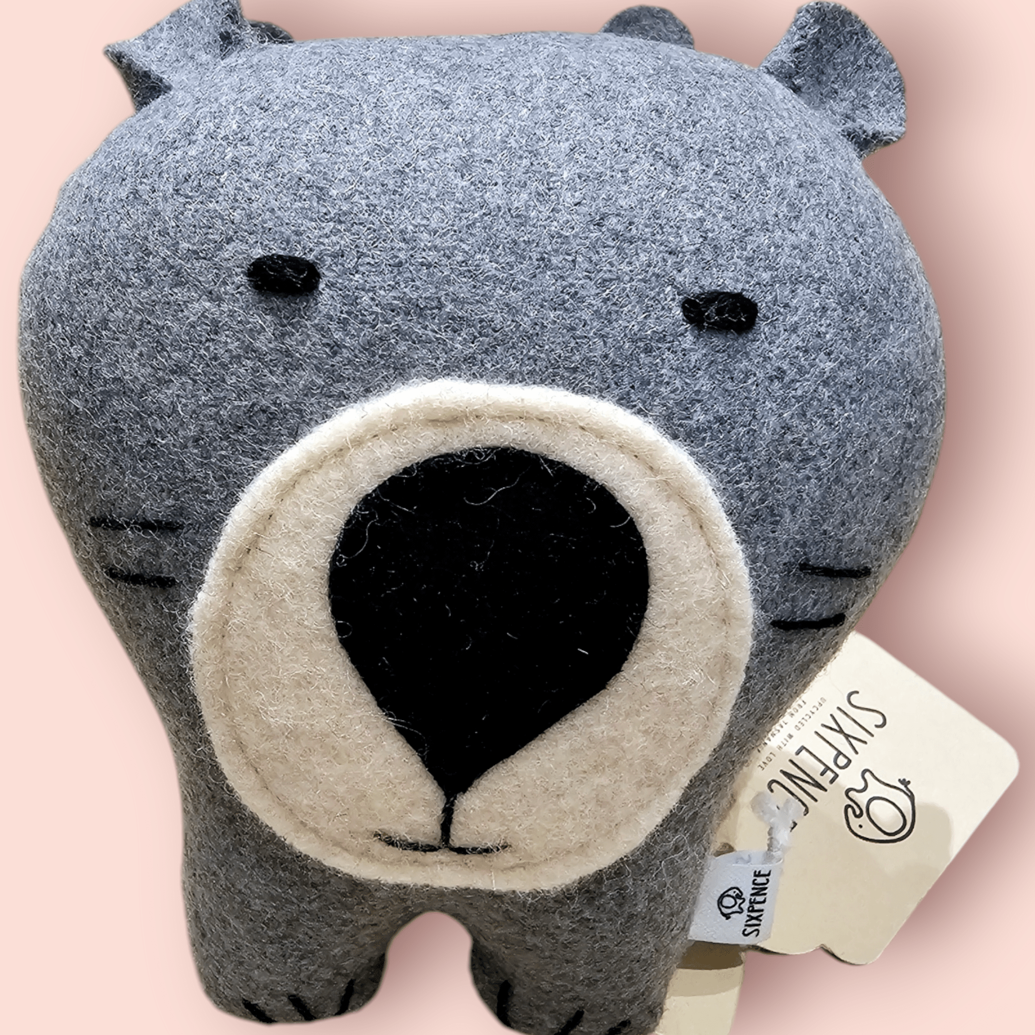 Woolie Friends by Sixpence soft toy Sixpence Heather Grey Wombat 