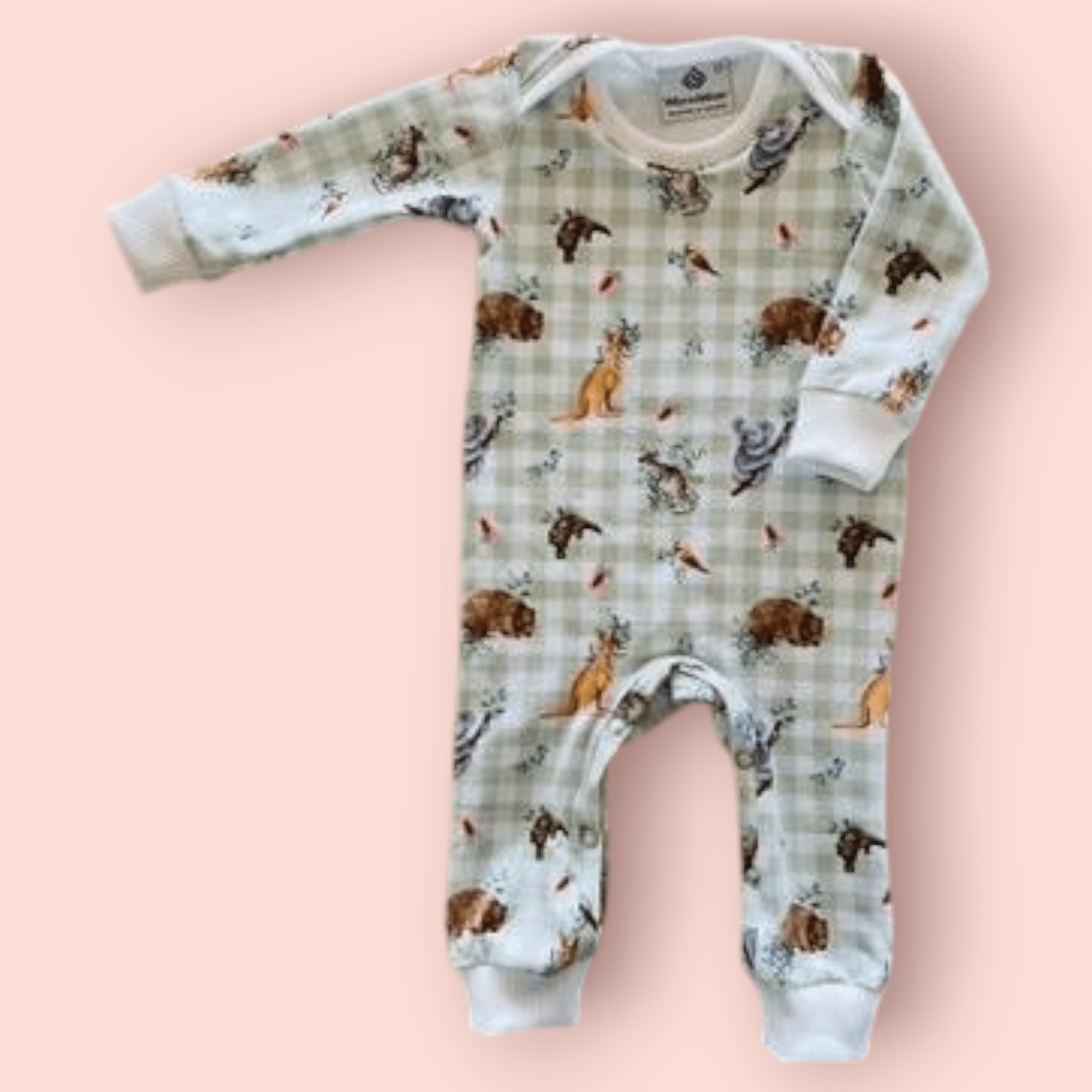 Baby Bodysuits - Worm Wear Tasmania Bodysuits Worm Wear Tasmania 0 Winter Bodysuit Sage Gingham Aussie Animals