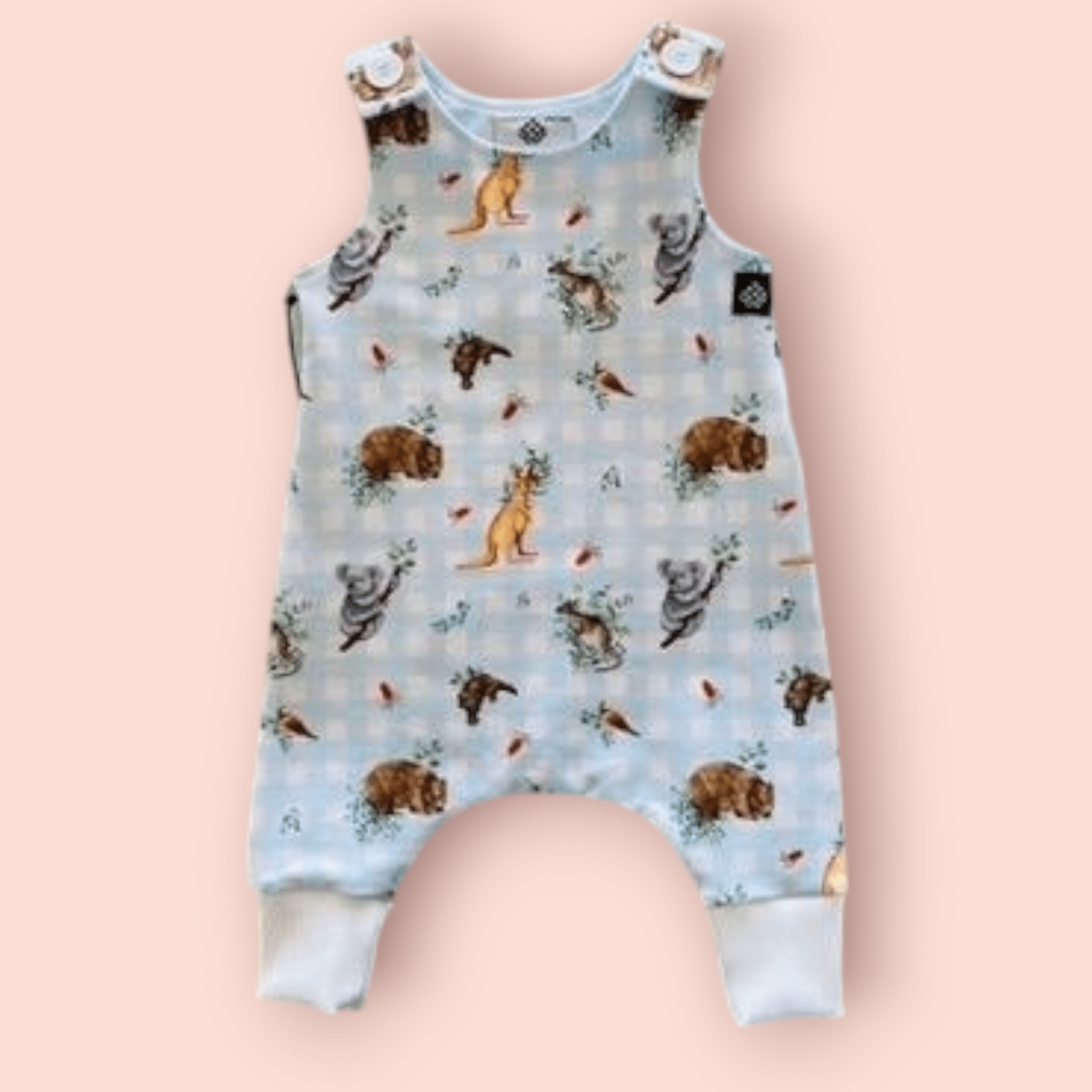 Baby Bodysuits - Worm Wear Tasmania Bodysuits Worm Wear Tasmania 000 Overalls Blue Gingham Aussie Animals