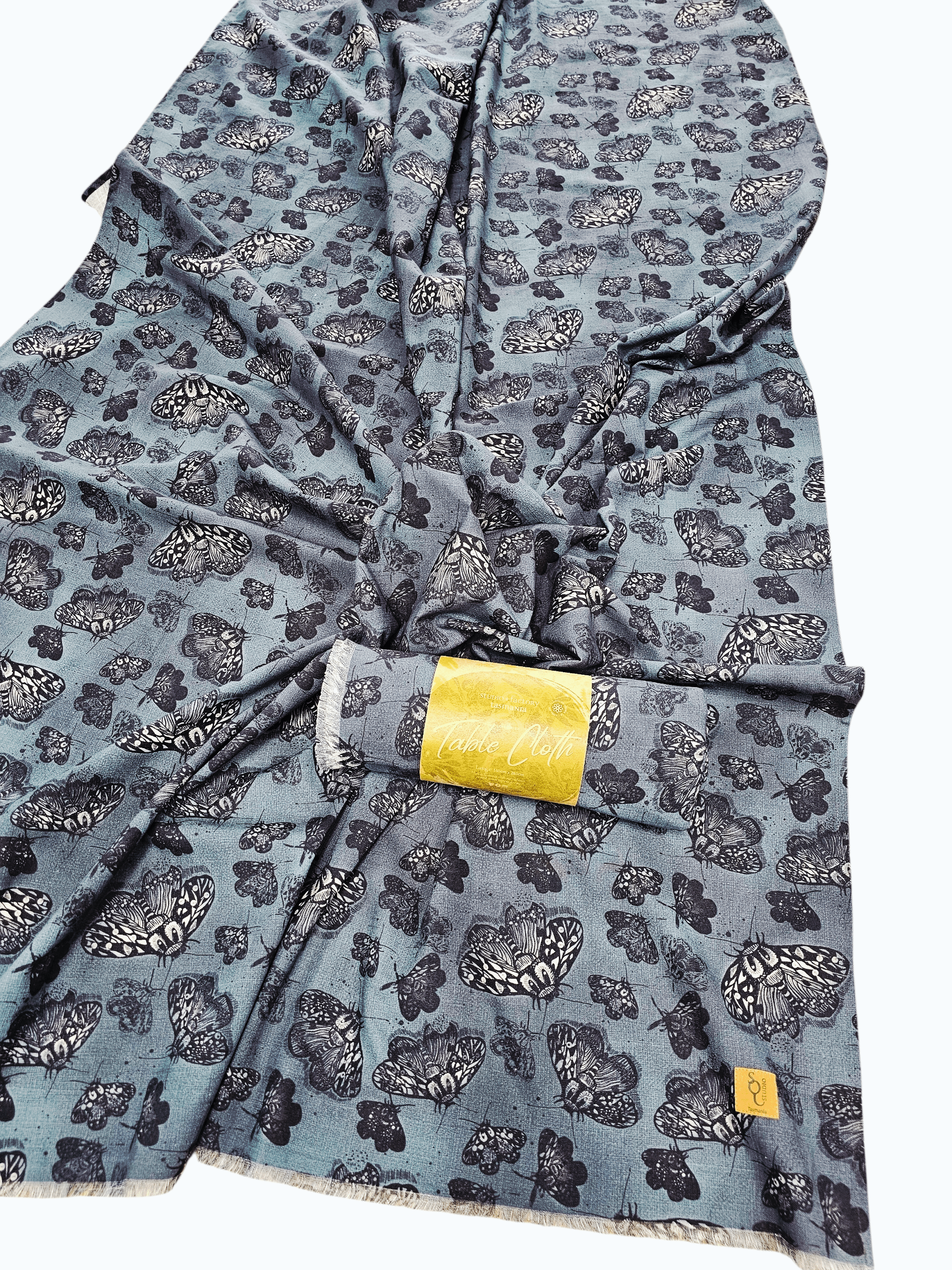 Organic Linen Table Cloth - Slate Tiger Moth table cloth The Spotted Quoll 