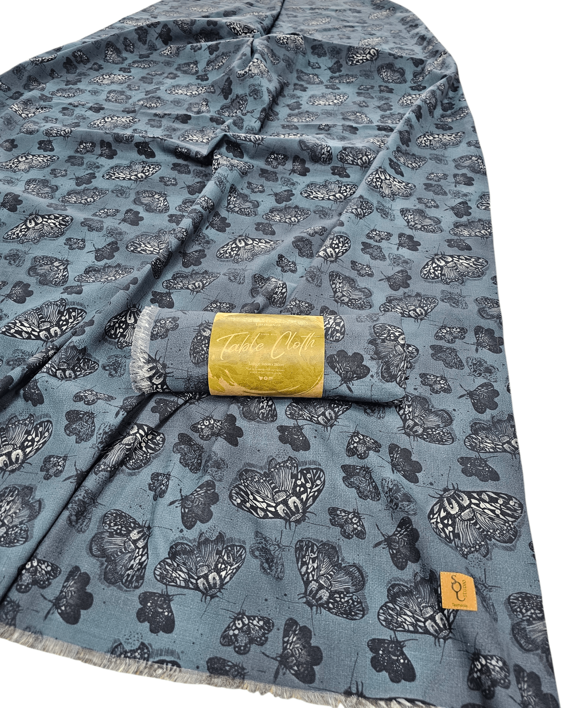 Organic Linen Table Cloth - Slate Tiger Moth table cloth The Spotted Quoll 