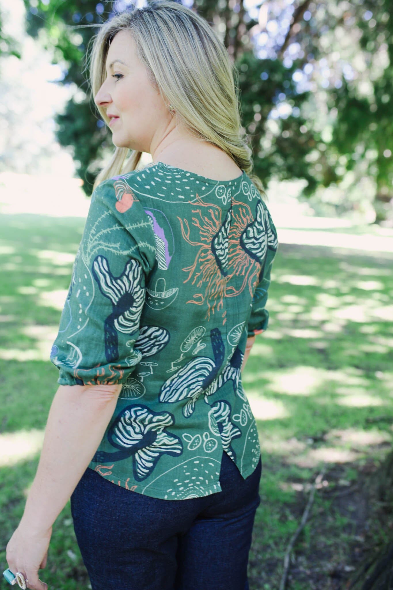 Lady Jane Bishops Sleeve Blouse - Tassie Fungi top The Spotted Quoll 