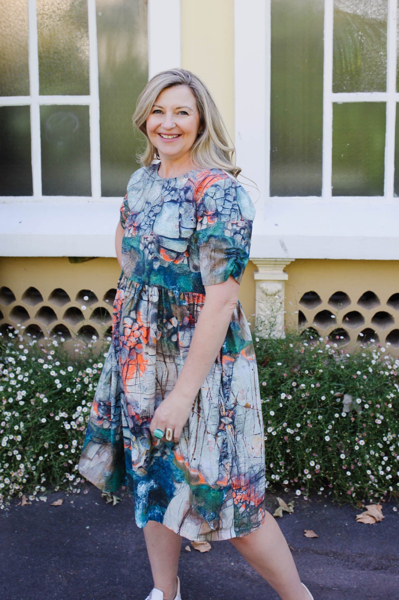 Peasant Poplin Dress - Aerial Bay of Fires Dresses The Spotted Quoll 