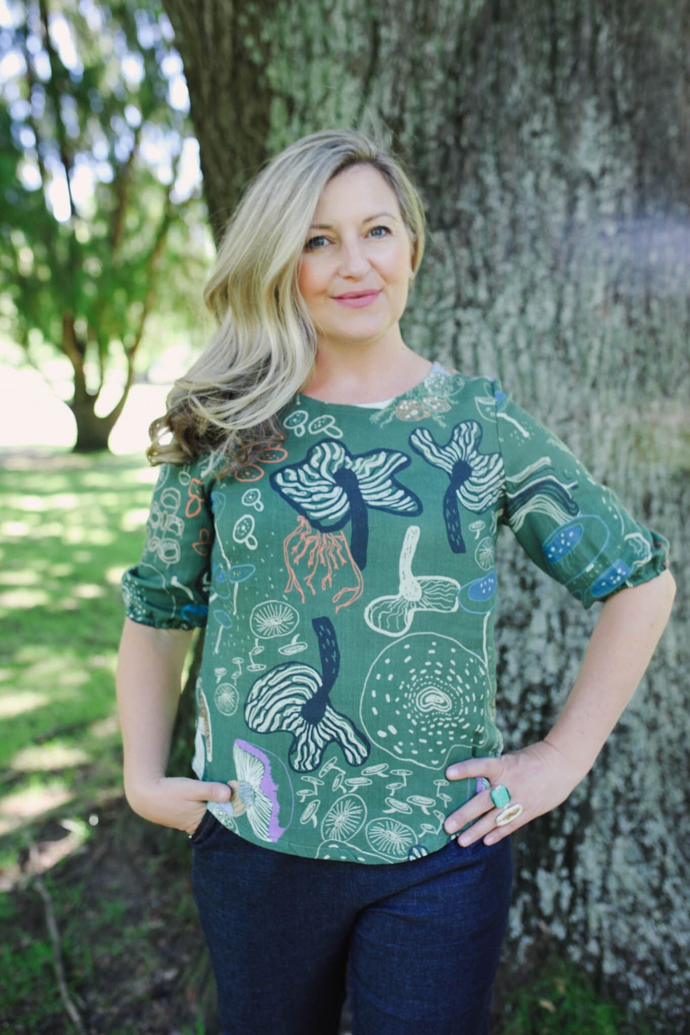 Lady Jane Bishops Sleeve Blouse - Tassie Fungi top The Spotted Quoll 