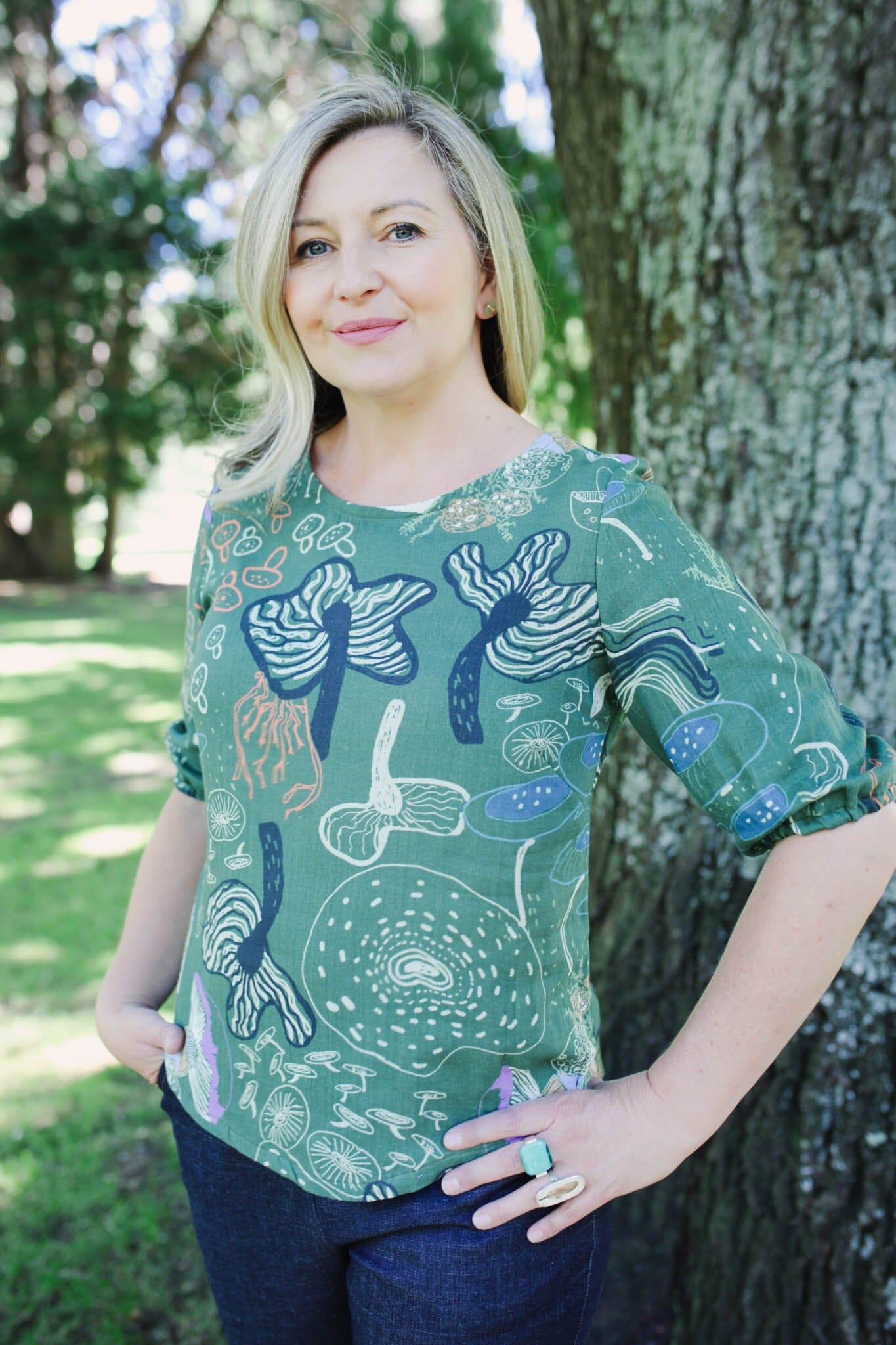 Lady Jane Bishops Sleeve Blouse - Tassie Fungi top The Spotted Quoll 