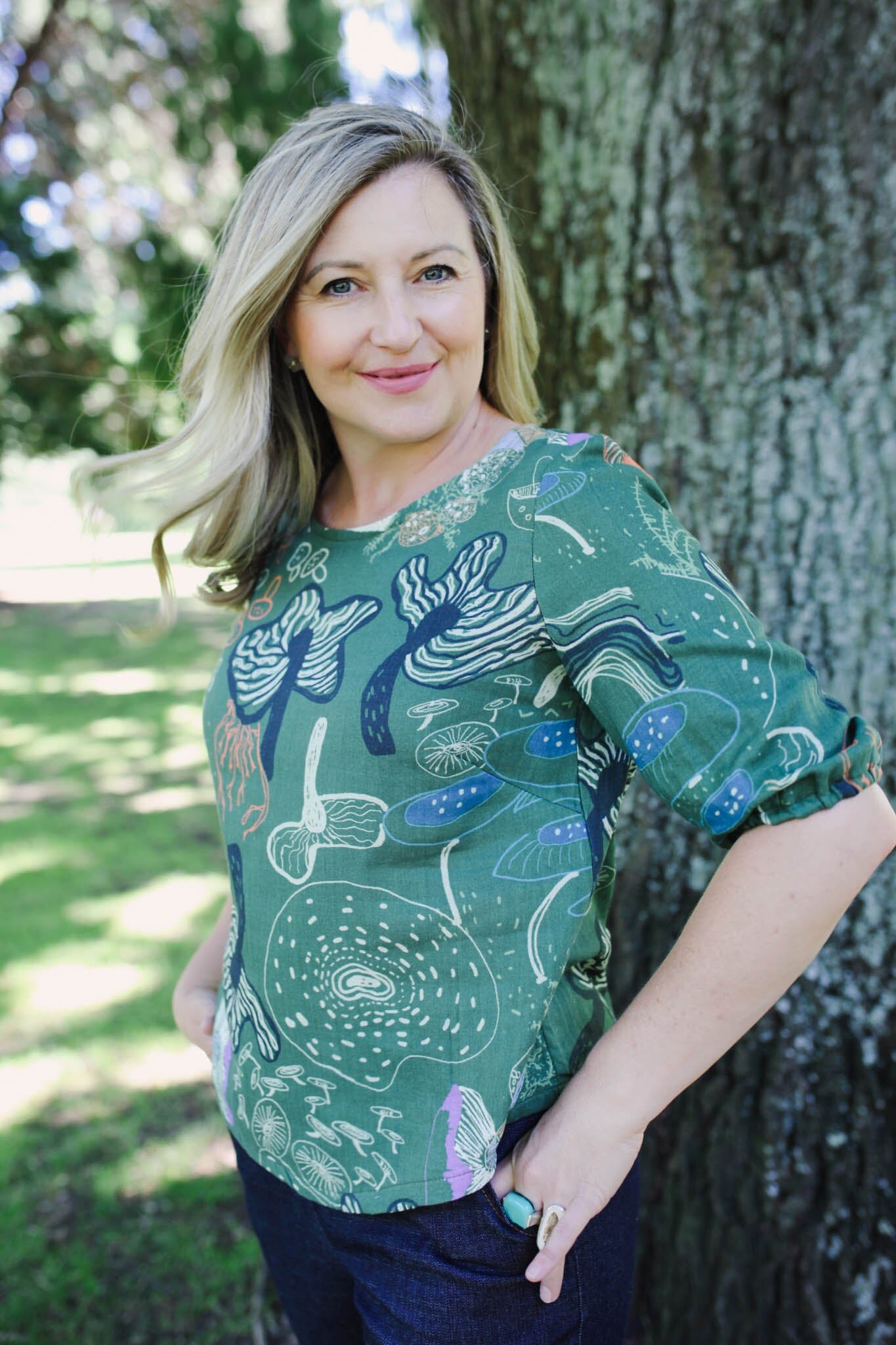 Lady Jane Bishops Sleeve Blouse - Tassie Fungi top The Spotted Quoll 