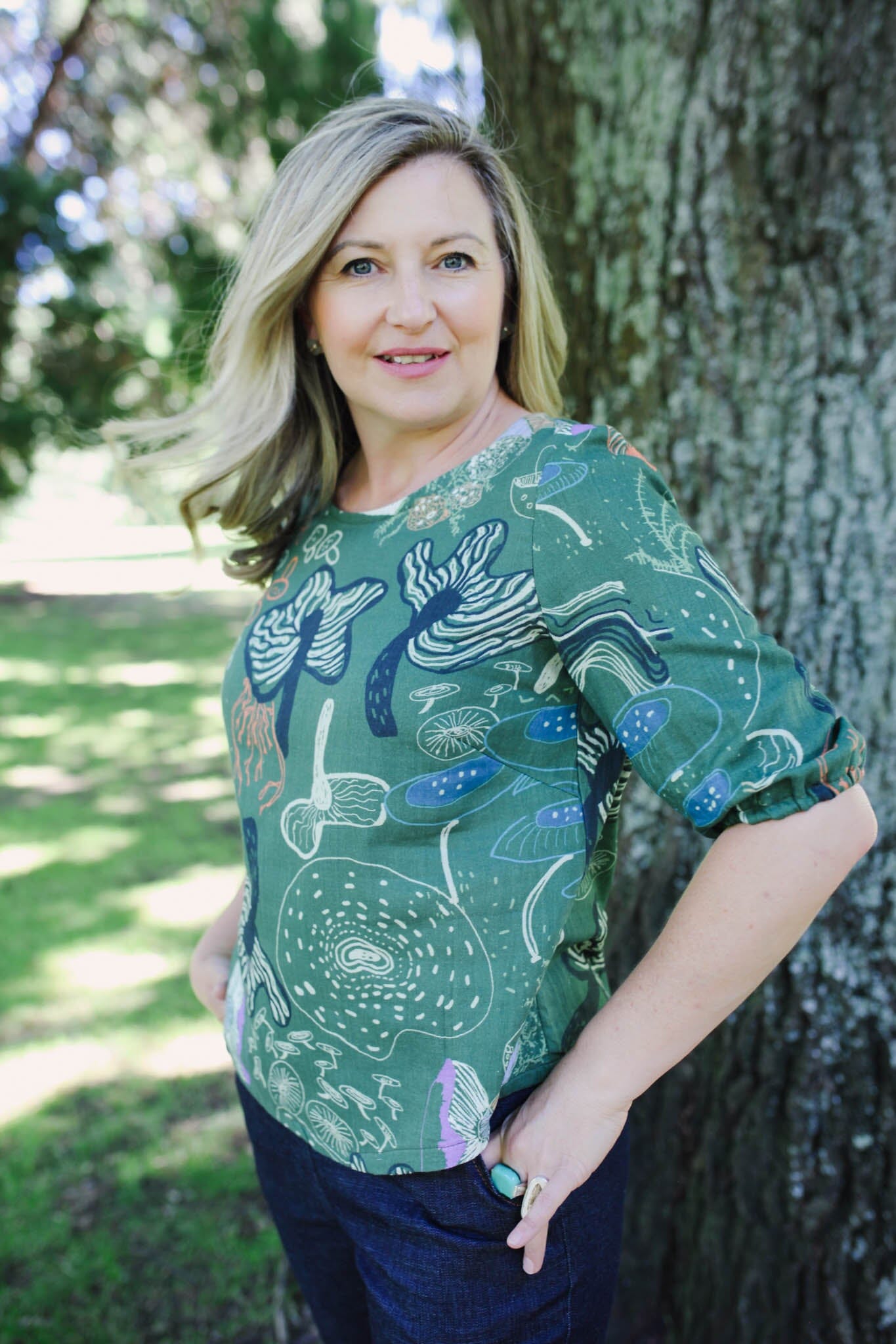 Lady Jane Bishops Sleeve Blouse - Tassie Fungi top The Spotted Quoll 