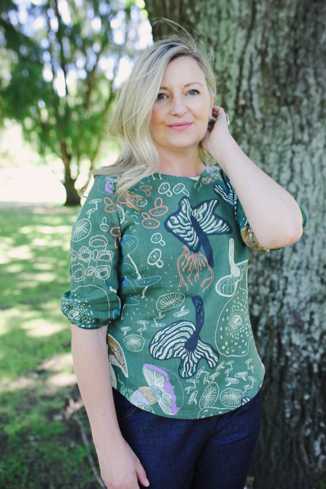 Lady Jane Bishops Sleeve Blouse - Tassie Fungi top The Spotted Quoll 