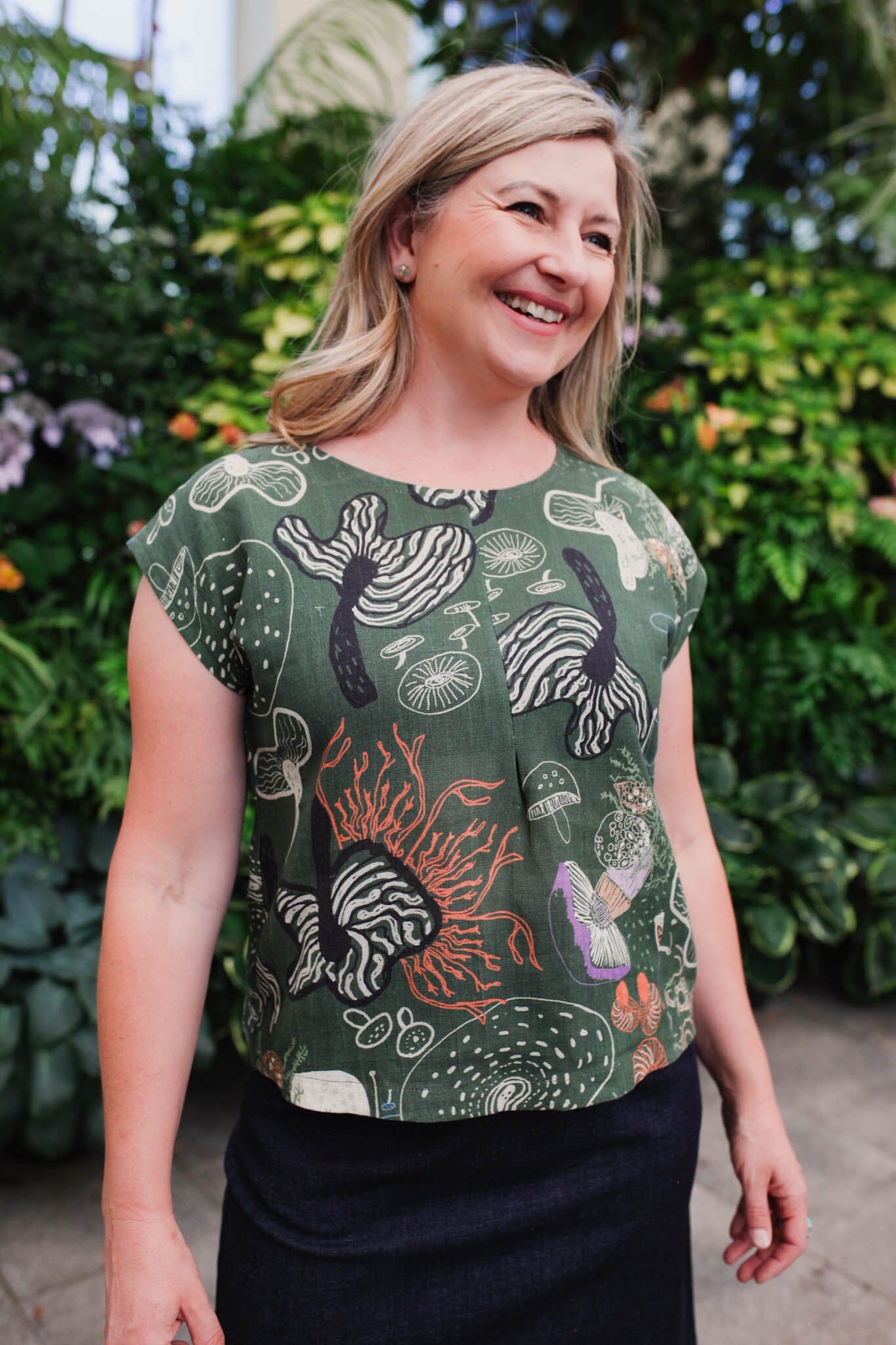 Pure Linen Mini Pleat Top - Tassie Fungi Shirts & Tops The Spotted Quoll 