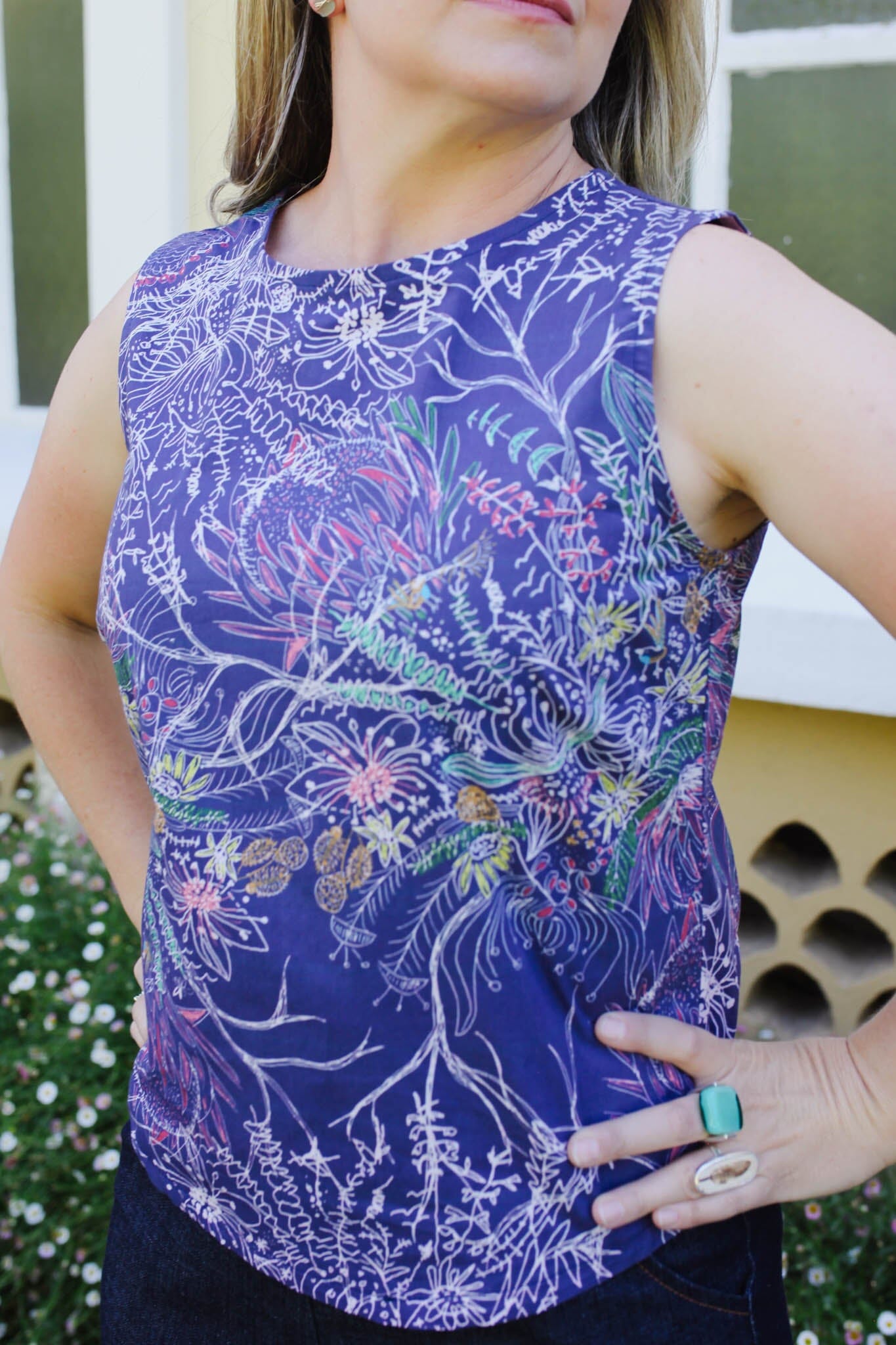 Organic Cotton Poplin Tank - Wildflowers Shirts & Tops The Spotted Quoll 