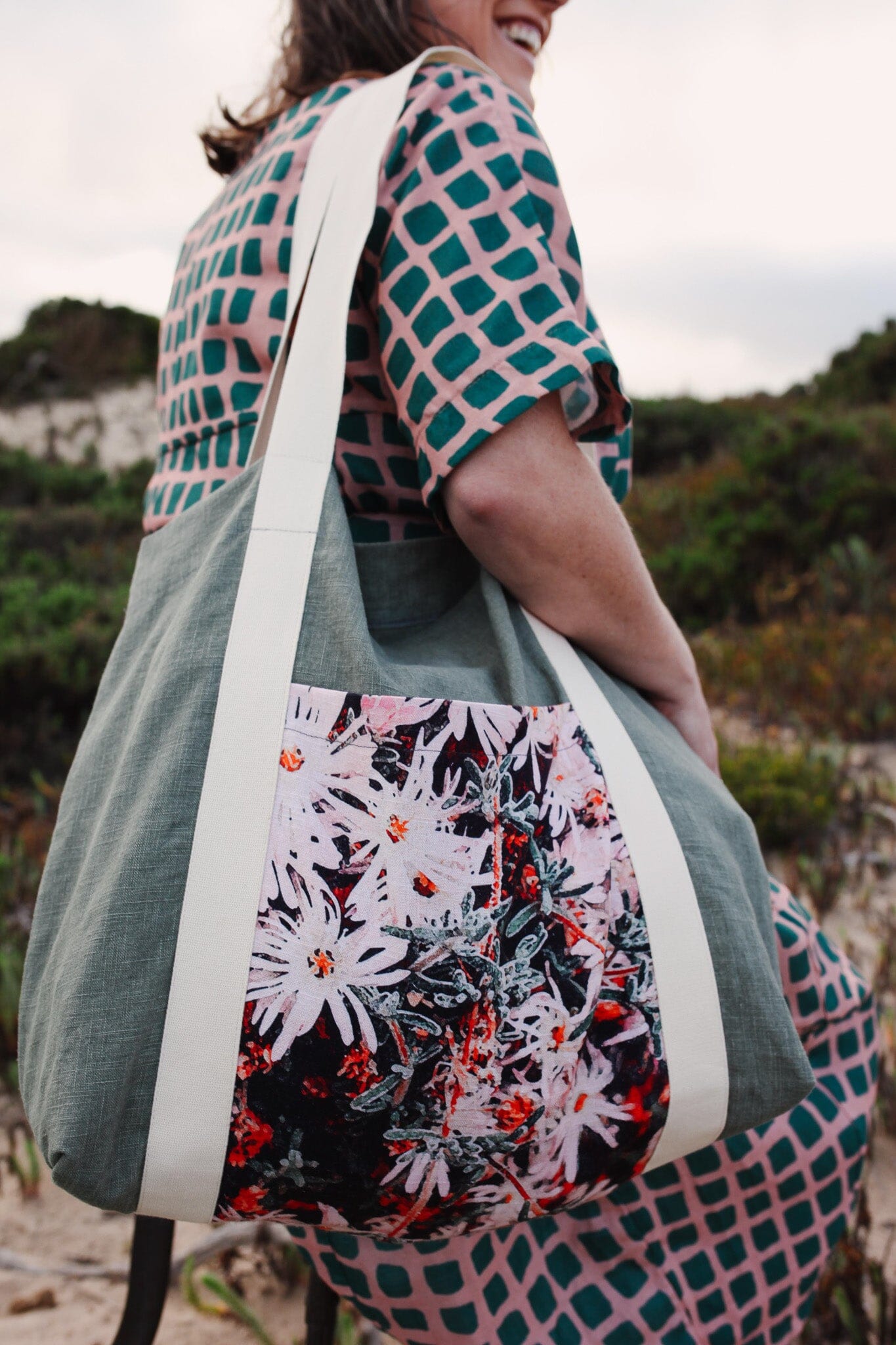Tote Beach Bag - Linen Slub tote bag The Spotted Quoll Native Pigface 