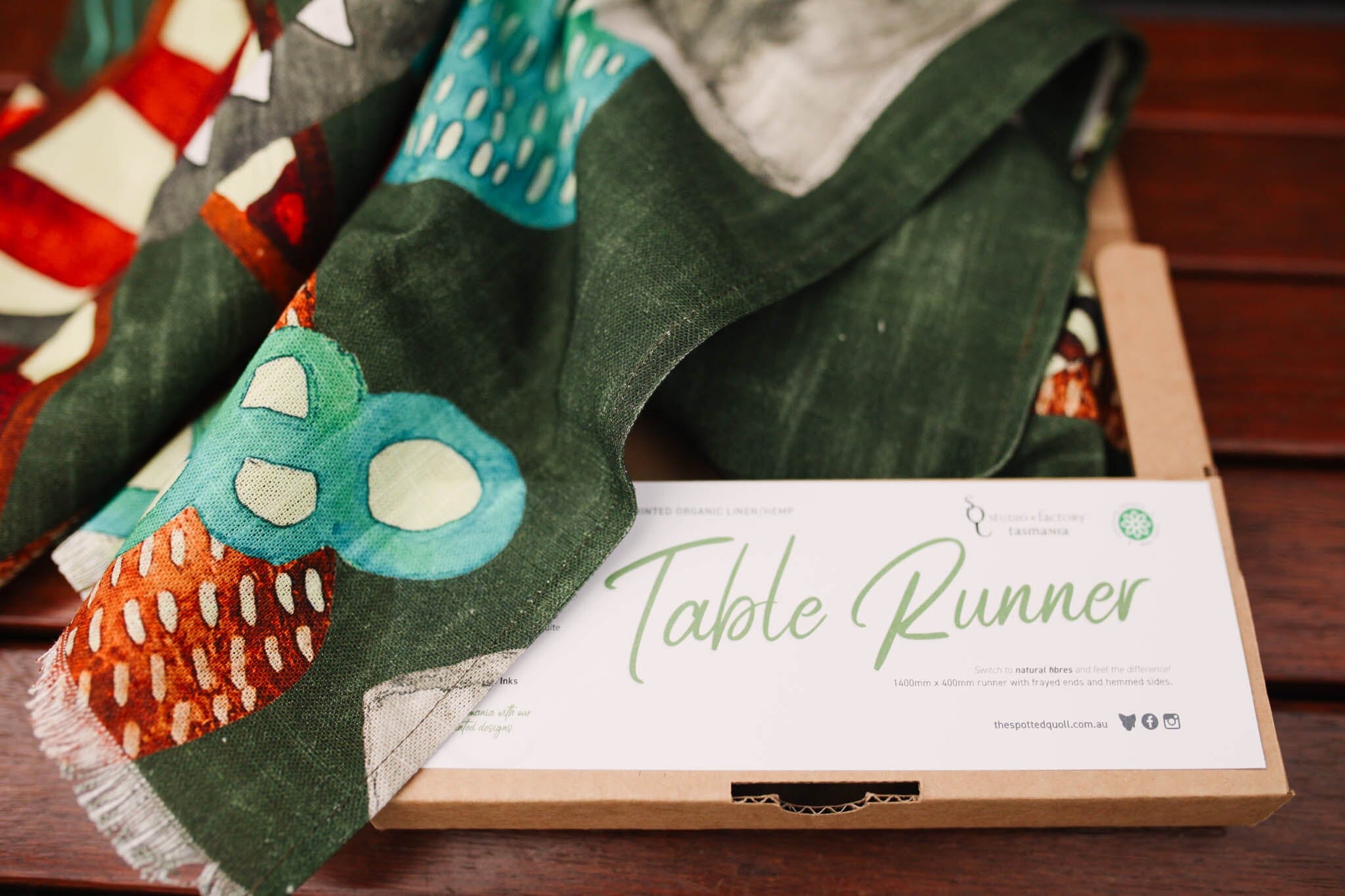 Organic Linen Table Runner - Lost Thylacine table runners The Spotted Quoll 