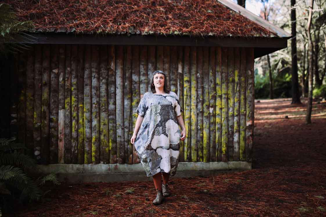 Organic Cocoon Dress -Lichen Dress The Spotted Quoll 
