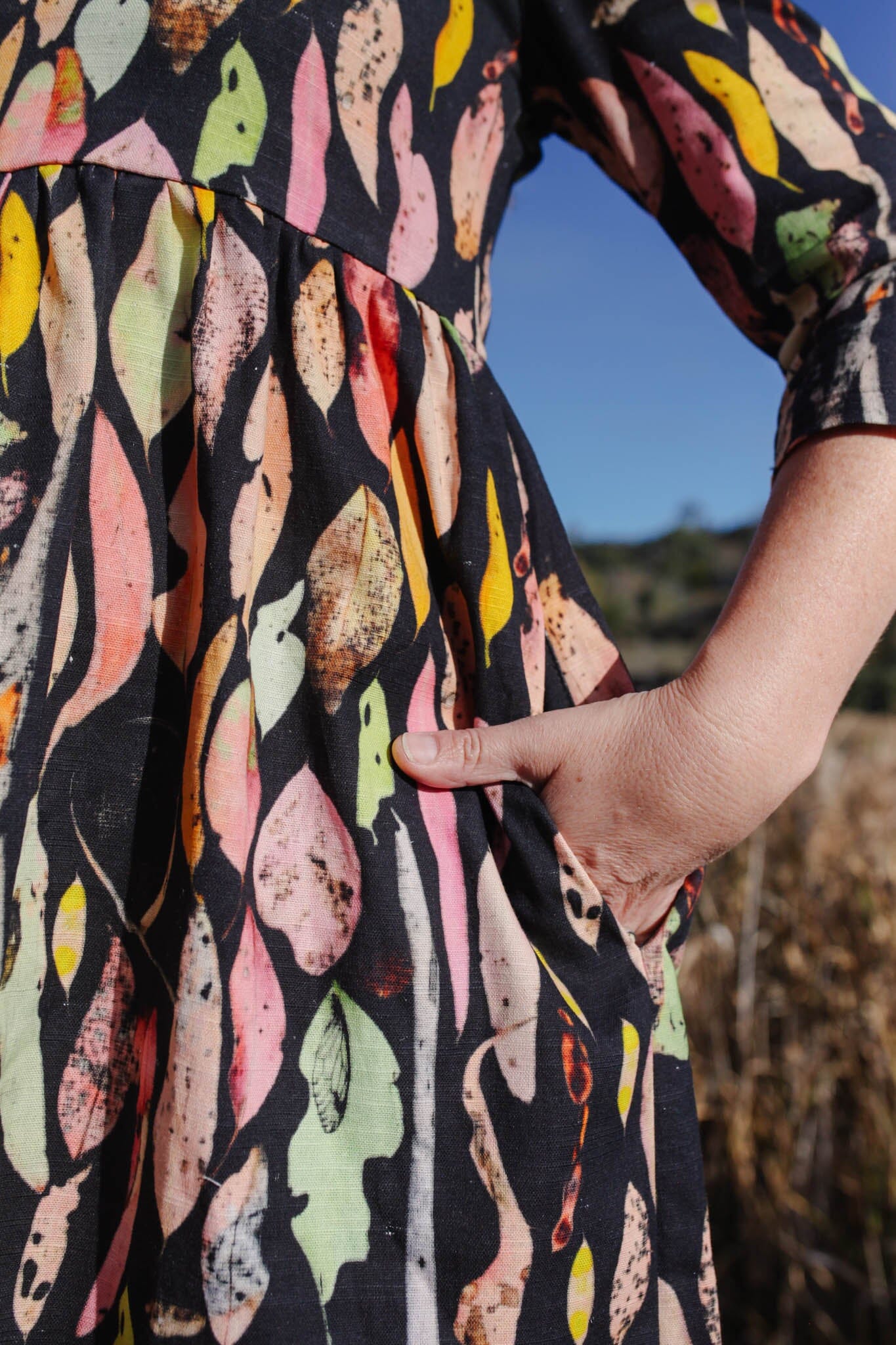Peasant Dress 3/4 sleeves - Autumn Forager Dresses The Spotted Quoll 