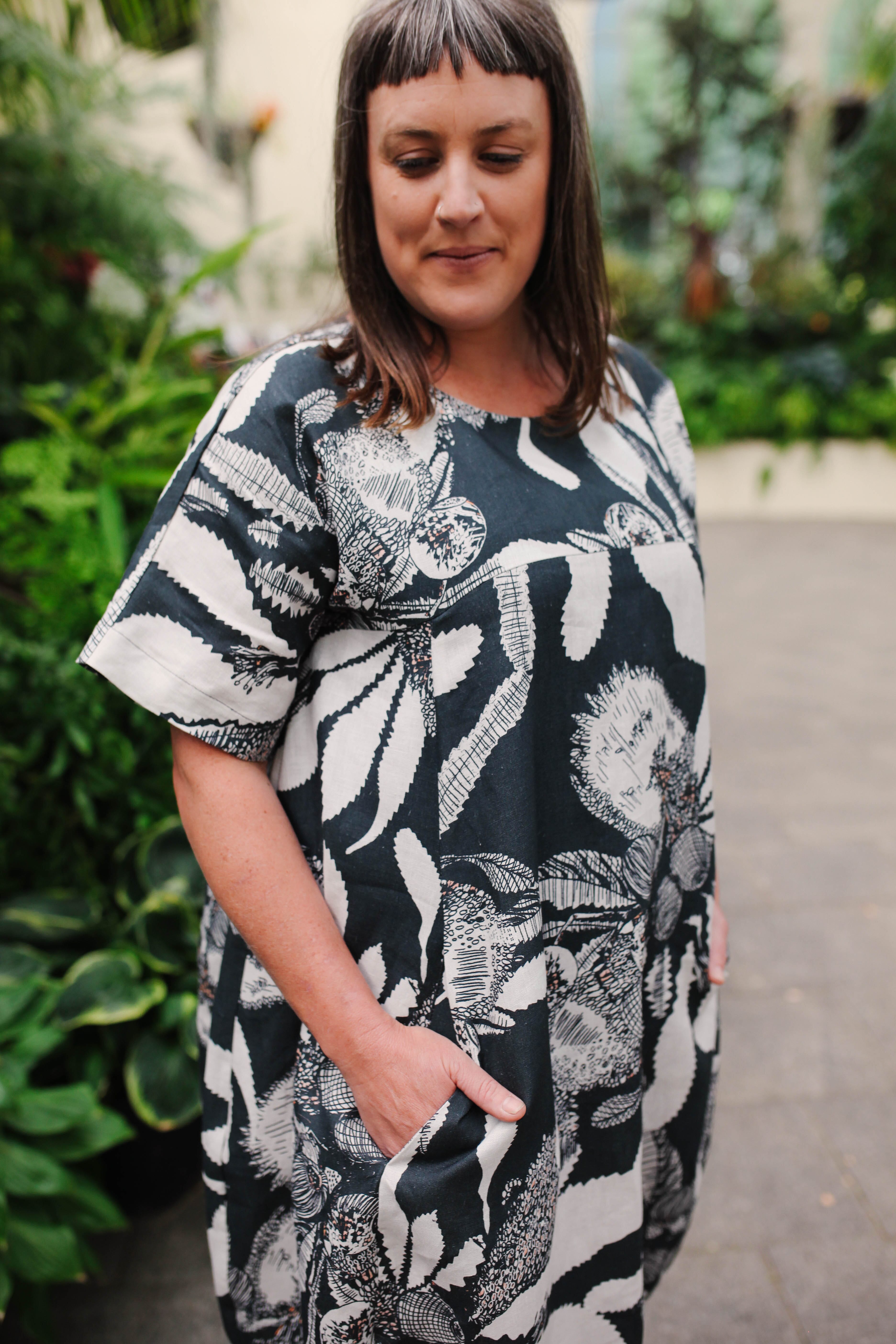 Cocoon Dress Organic Pure Linen - Original Sawtooth Banksia Dress The Spotted Quoll 