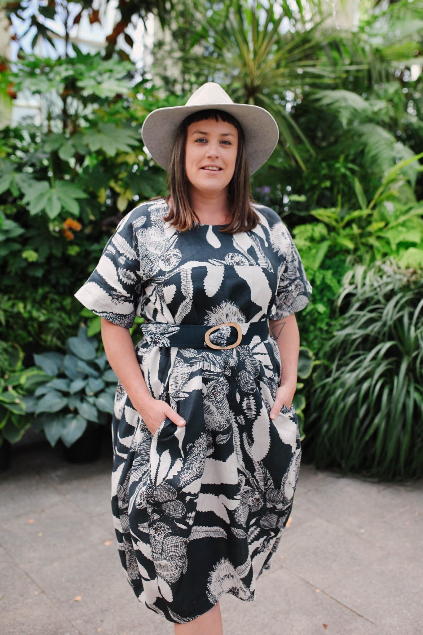 Organic Linen Cocoon Dress - Sawtooth Banksia Dress The Spotted Quoll 