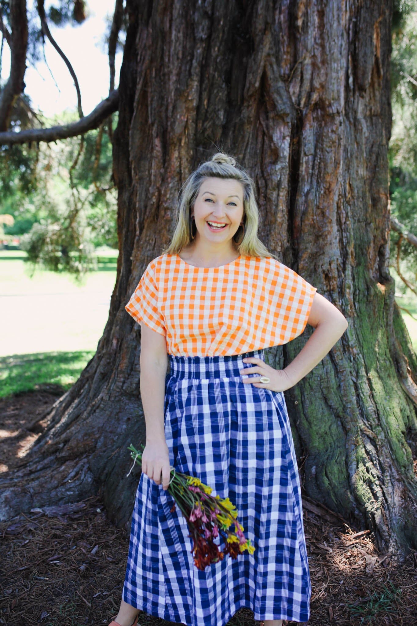 Organic Gingham Shell Top - Orange Shirts & Tops The Spotted Quoll 