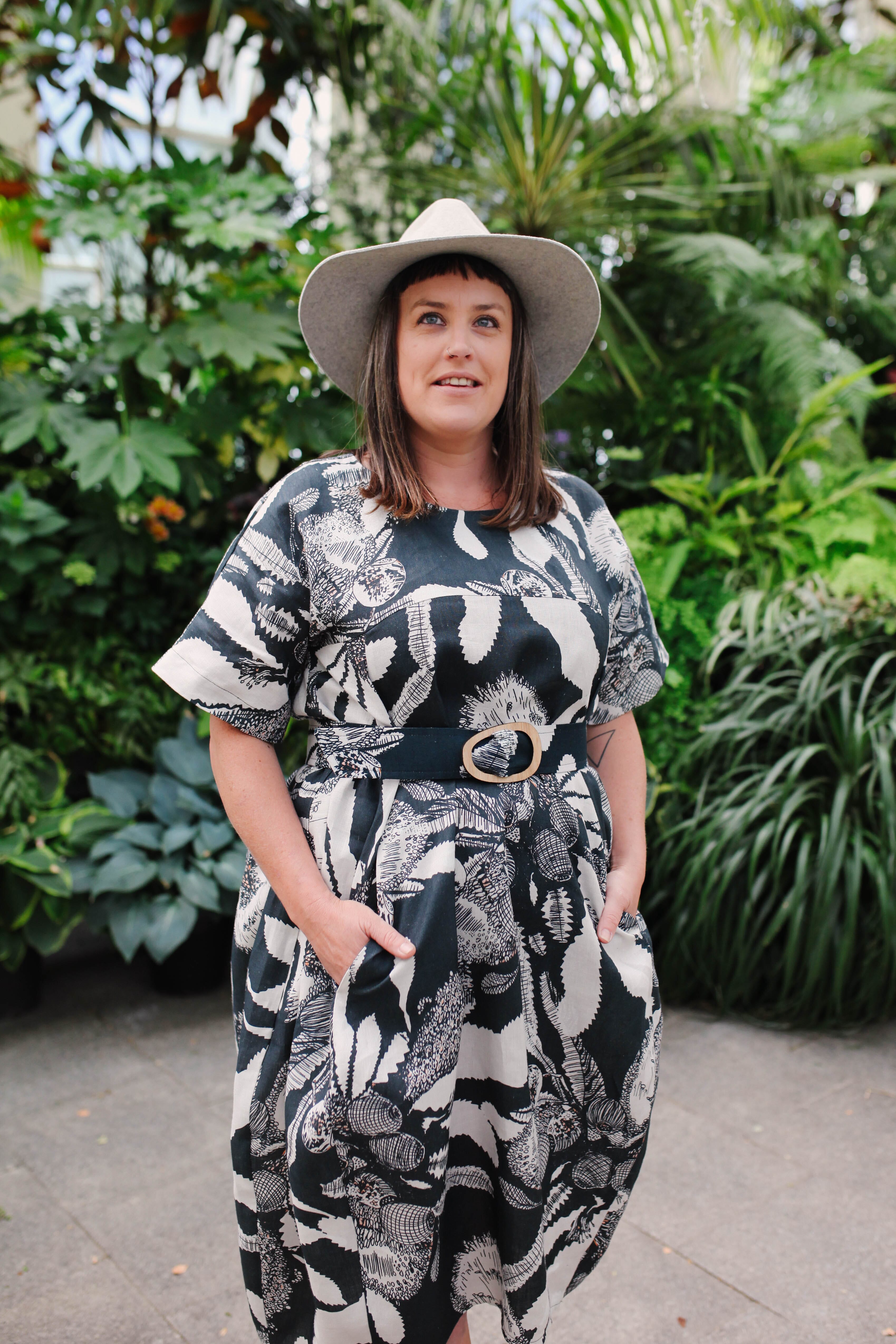 Cocoon Dress Organic Pure Linen - Original Sawtooth Banksia Dress The Spotted Quoll 