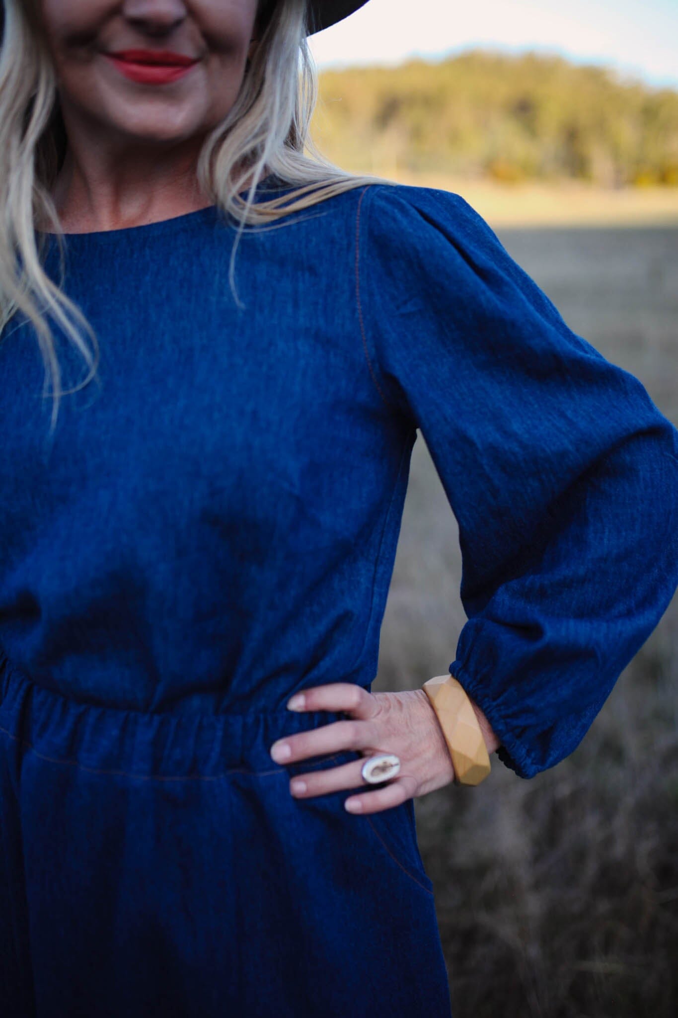 Bell Buoy Pleat Blouse - Organic Denim top The Spotted Quoll 