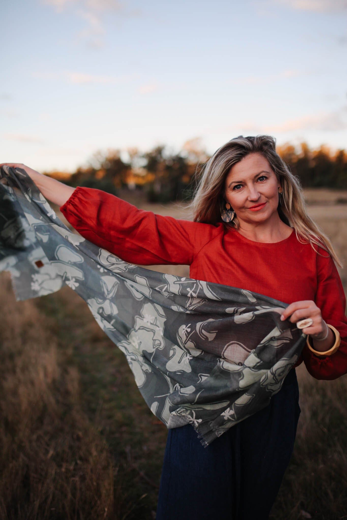 Printed Sheer Wool Scarves - Gift Boxed scarf The Spotted Quoll Risdonii Eucalyptus 