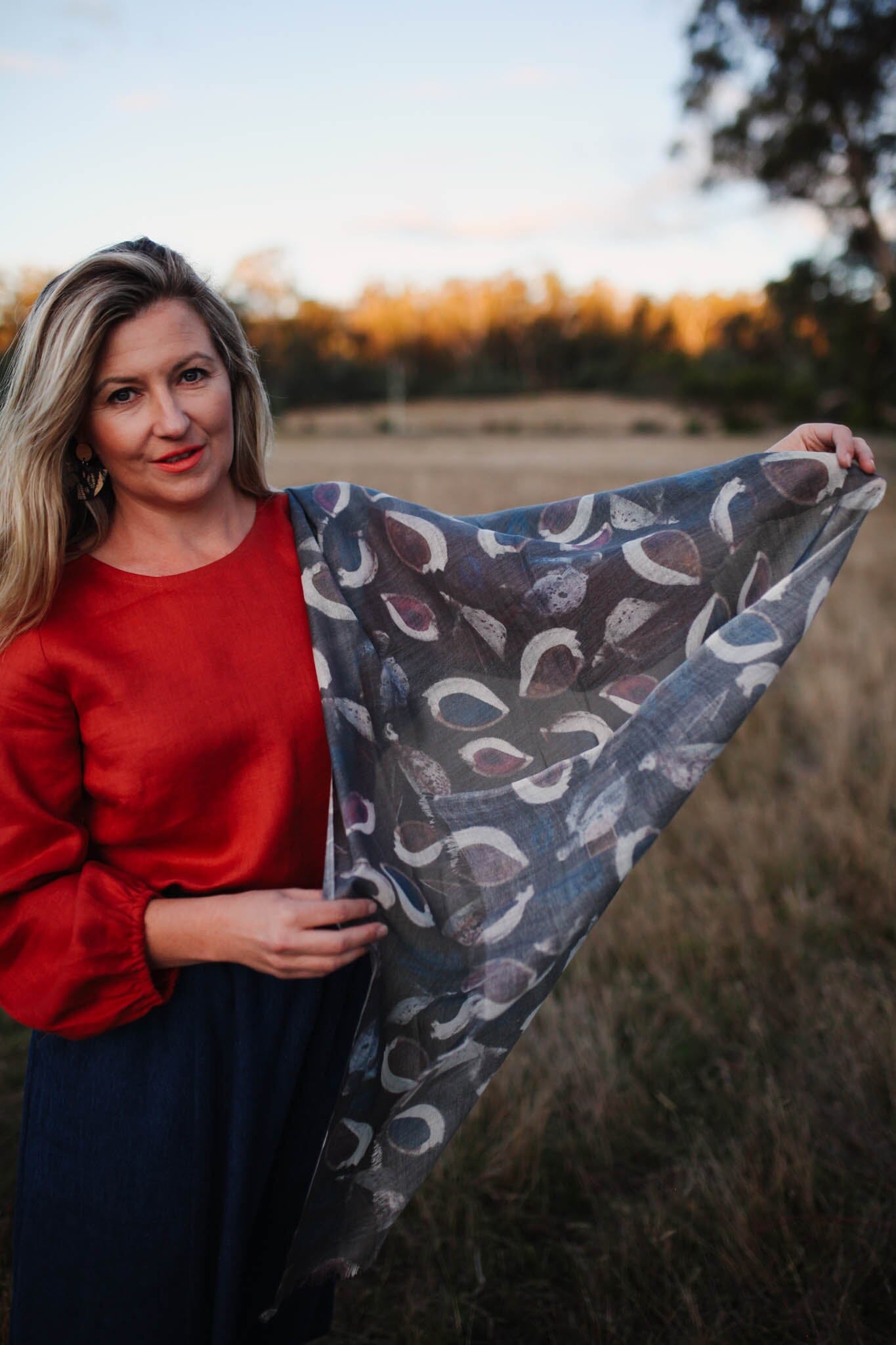 Printed Sheer Wool Scarves - Gift Boxed scarf The Spotted Quoll Seed Pod 