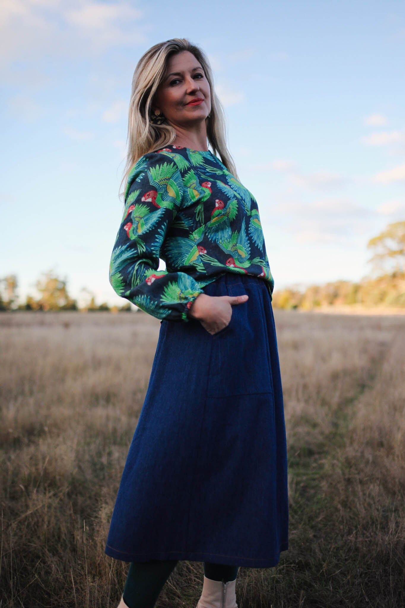 Sapphire A-Line Skirt - Organic Denim Skirt The Spotted Quoll 