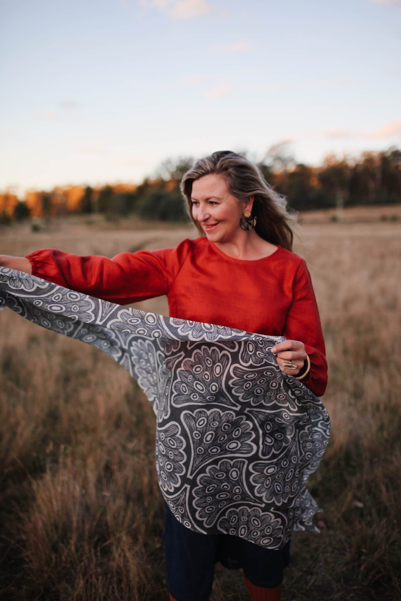 Printed Sheer Wool Scarves - Gift Boxed scarf The Spotted Quoll Galaxias Fish Scales 