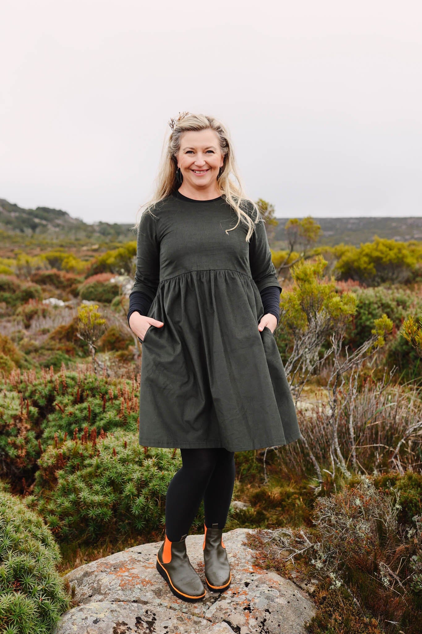 Organic Cotton Corduroy Peasant Dress - Moss Dresses The Spotted Quoll 