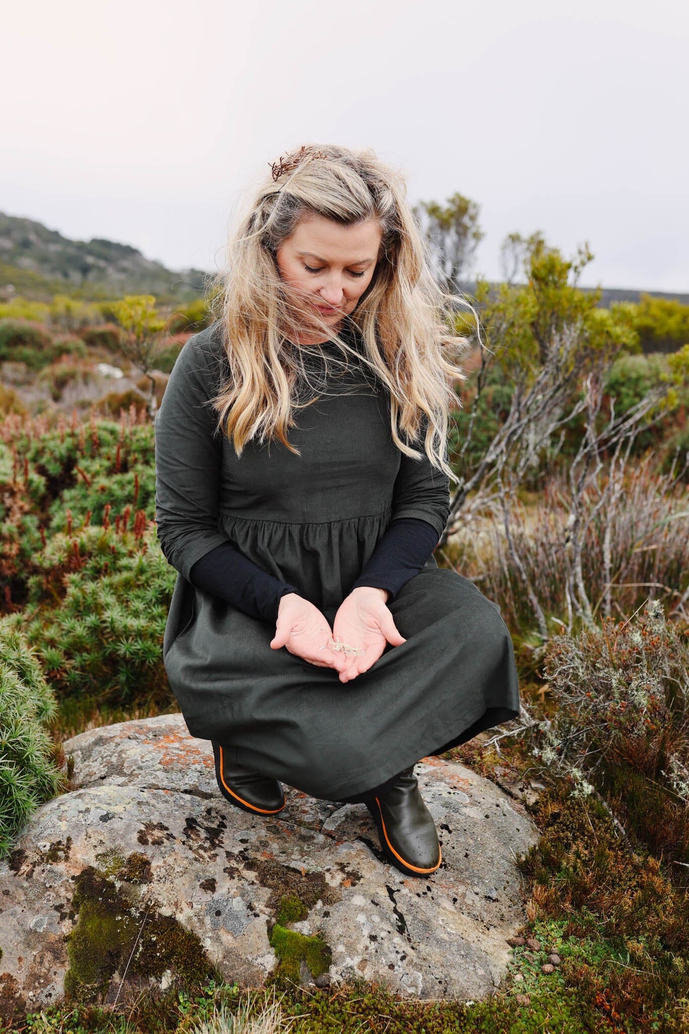 Organic Cotton Corduroy Peasant Dress - Moss Dresses The Spotted Quoll 