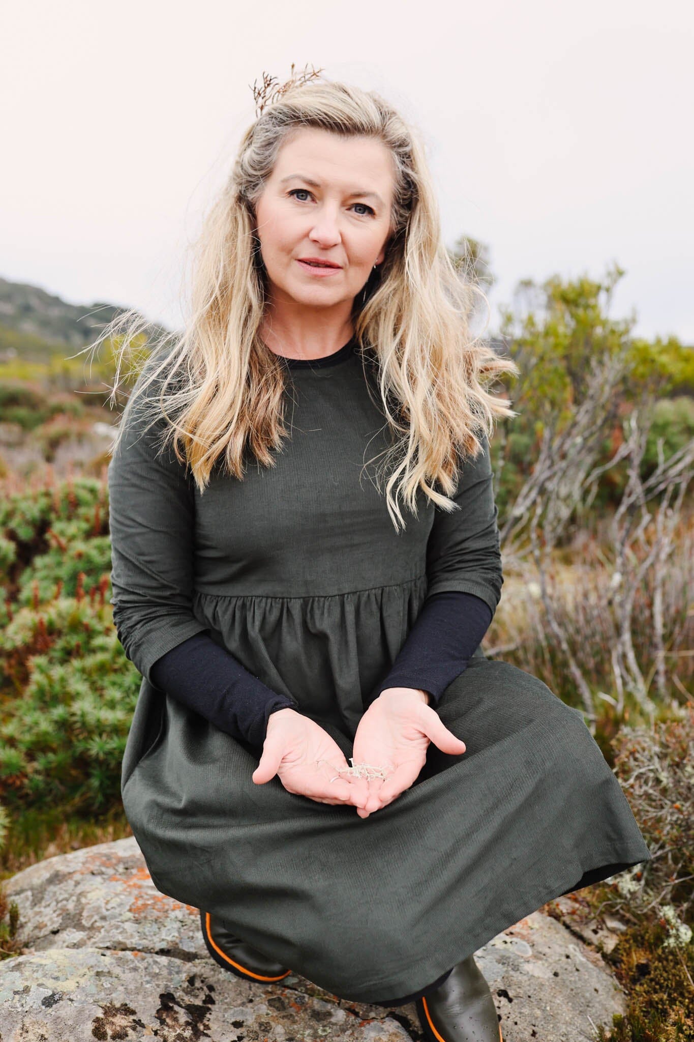 Organic Cotton Corduroy Peasant Dress - Moss Dresses The Spotted Quoll 