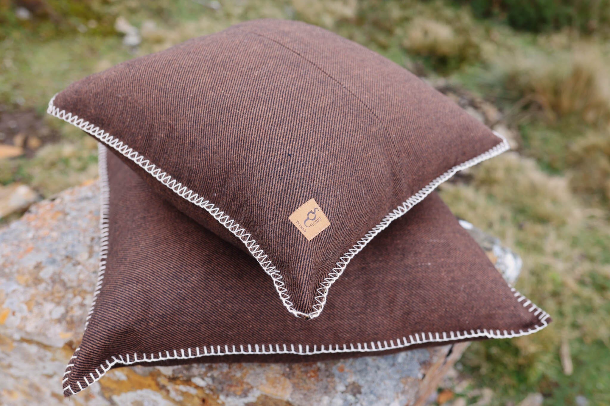 Cocoa Twill Organic Wool Felt Cushions Cushions The Spotted Quoll Studio 35 x 55cm Cocoa Twill with Natural Stitch 